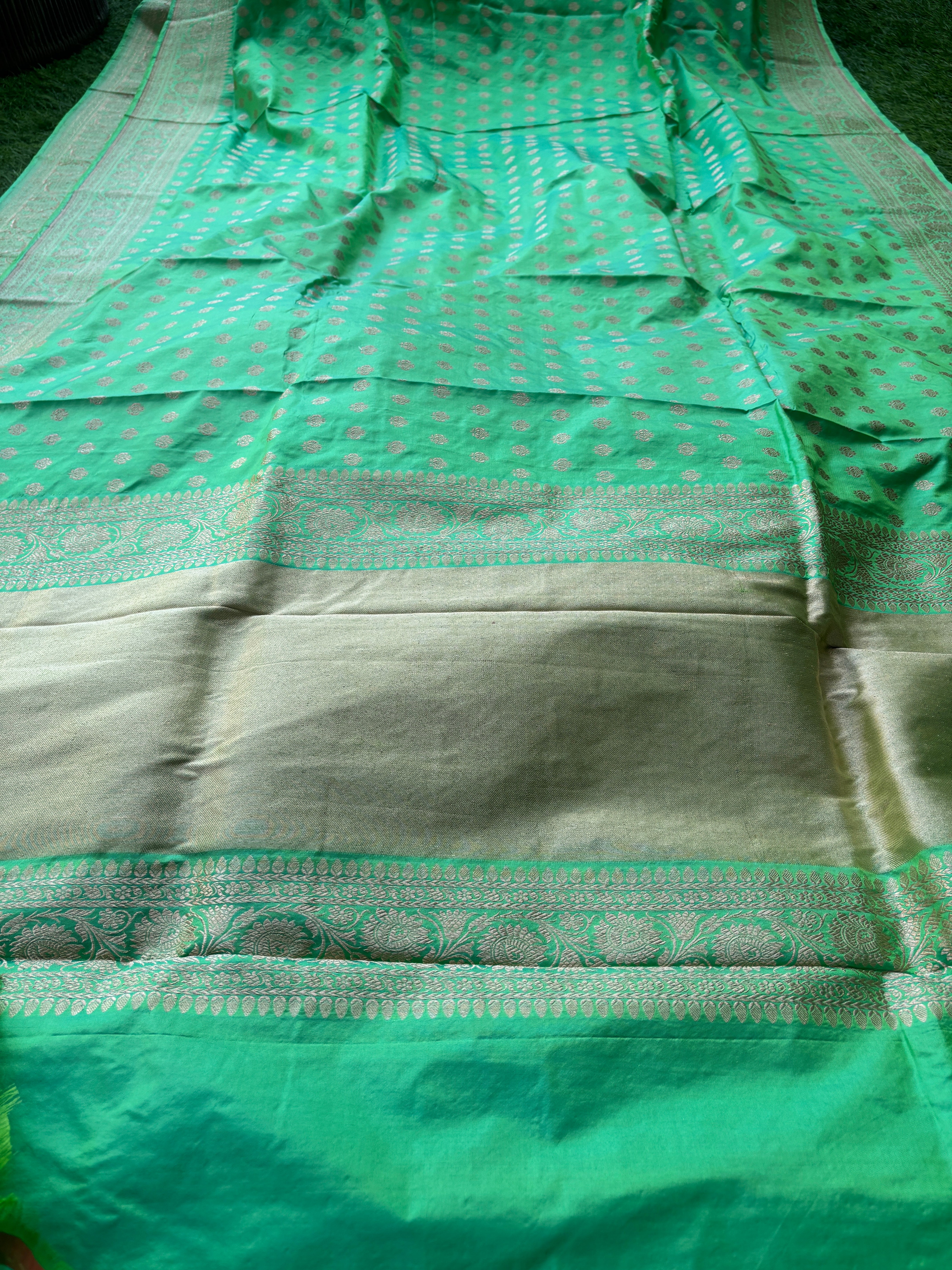 Pista Green Art Silk Saree with Allover Butta Design | Chandrika Lifestyles