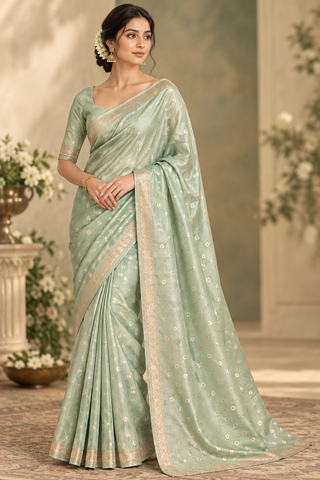 Pista cotton saree