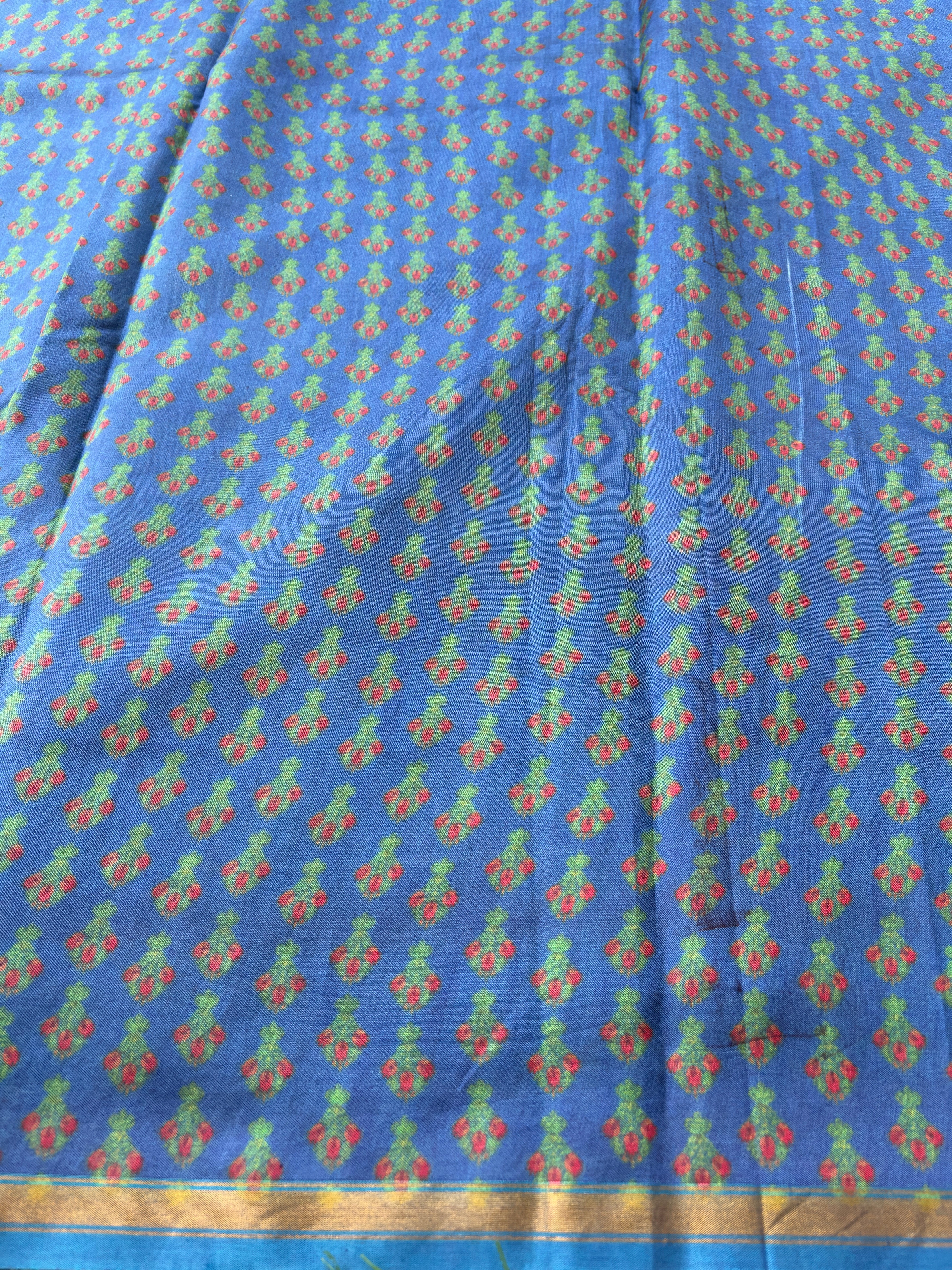Ocean Blue Munga Silk Saree with Allover Digital Print | Chandrika Lifestyles