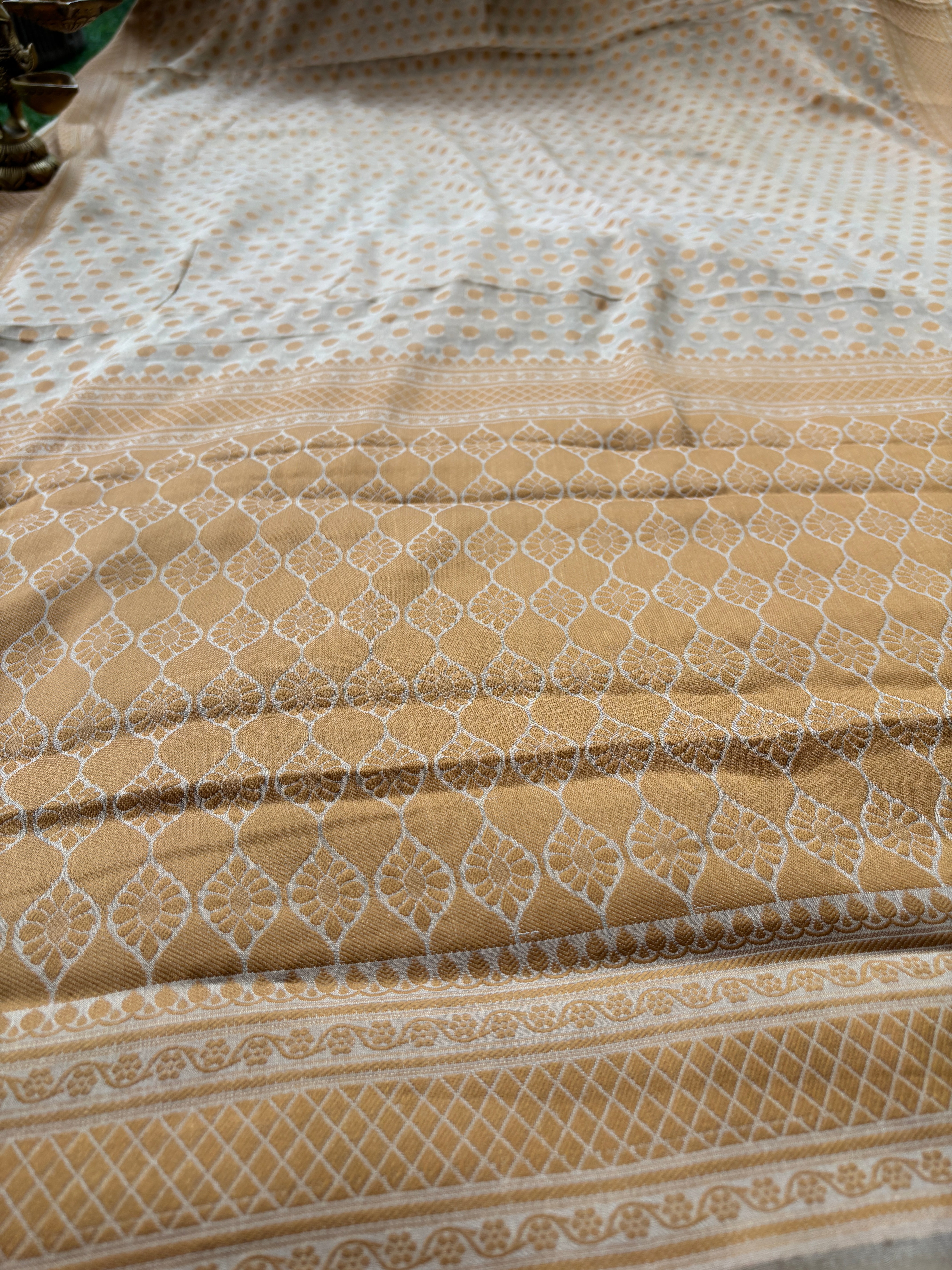 Beige Banarasi Khaddi Chiffon Saree with Allover Resham Weaving | Chandrika Lifestyles
