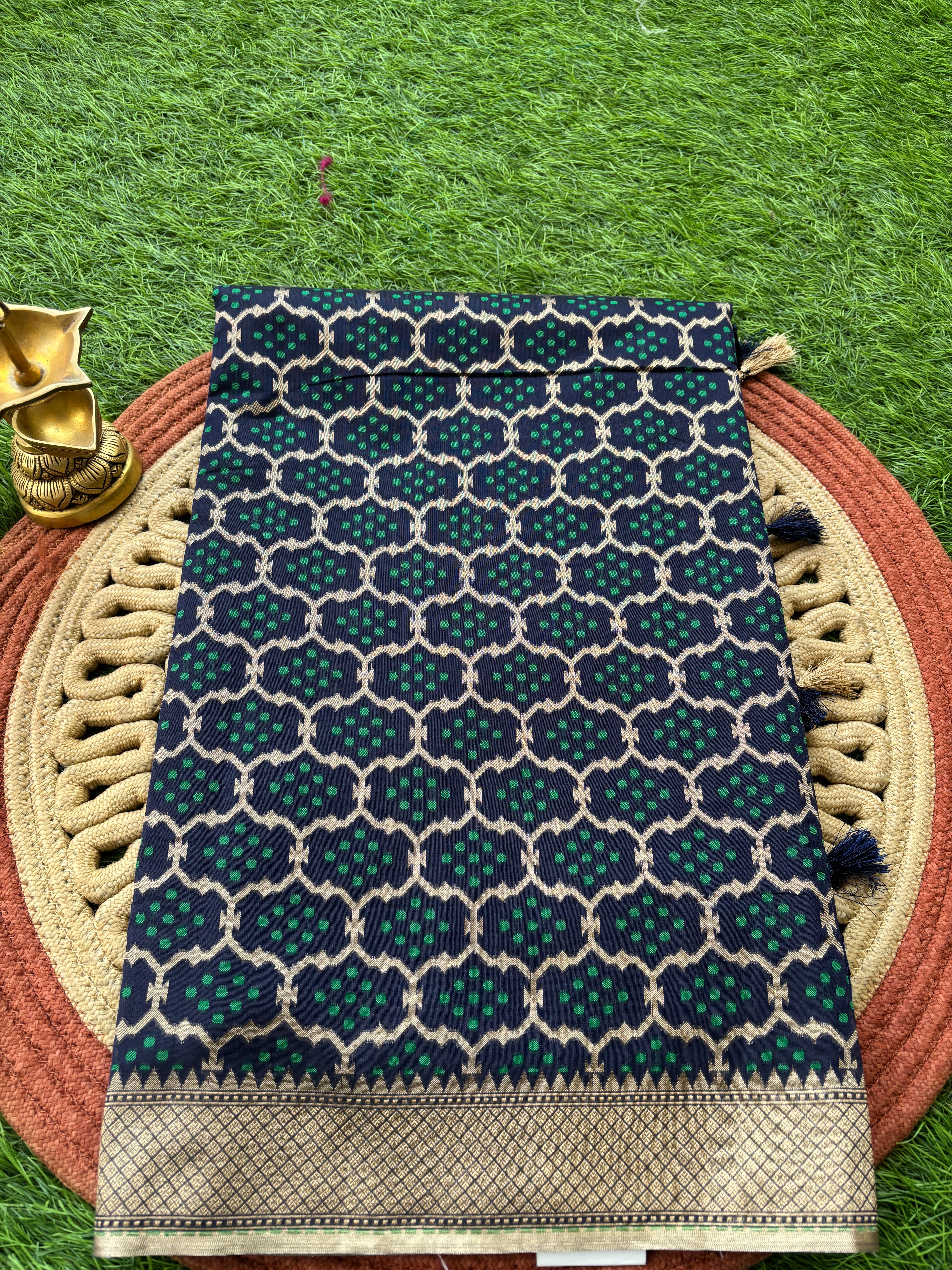 Navy Blue Banarasi Mercerized Cotton Saree with Allover Jaal | Chandrika Lifestyles