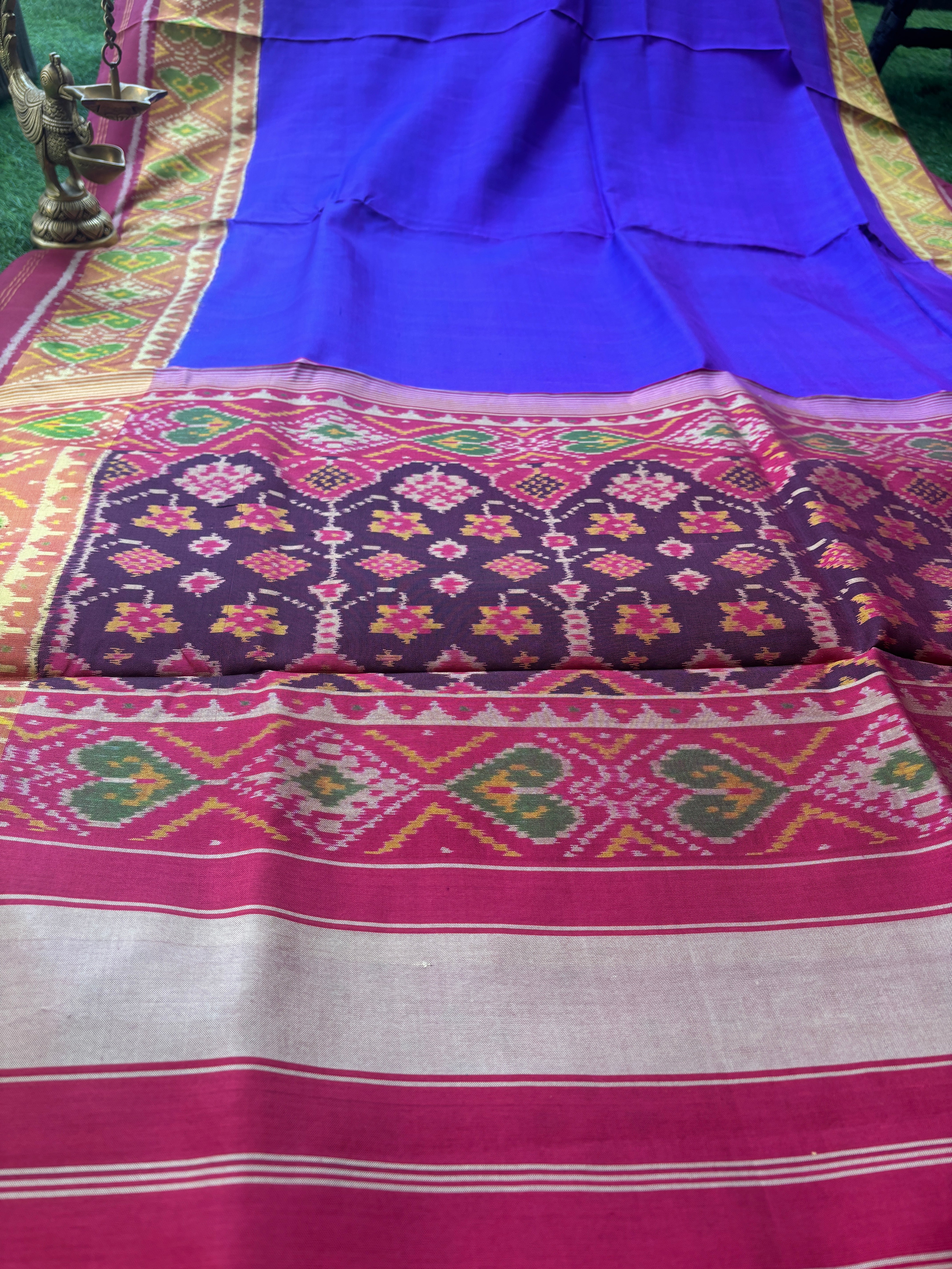 Pure Silk Patan Patola Dark Purple & Maroon Saree with Patola Weaved Border and Pallu