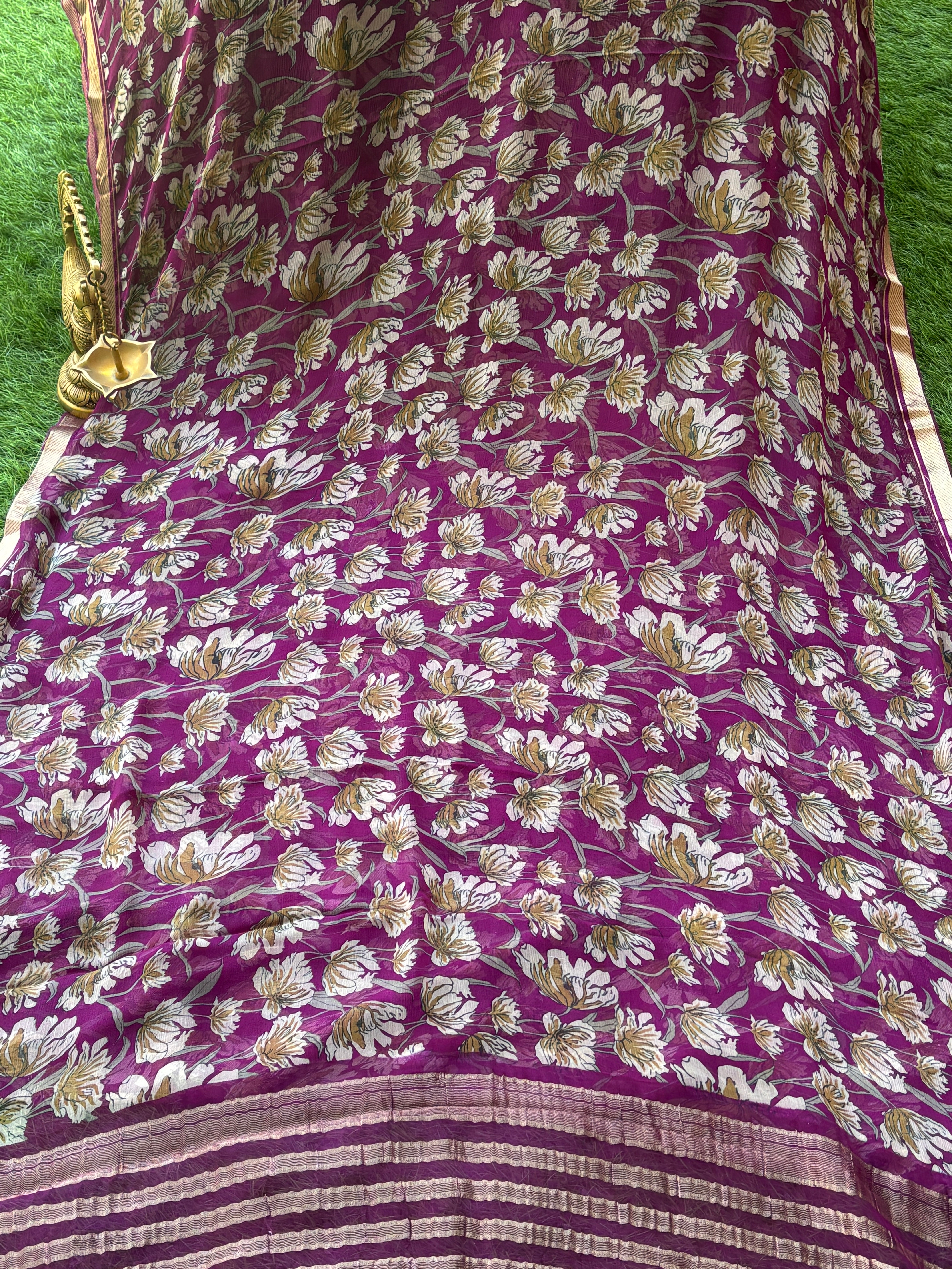 Purple Pure Georgette Printed Saree