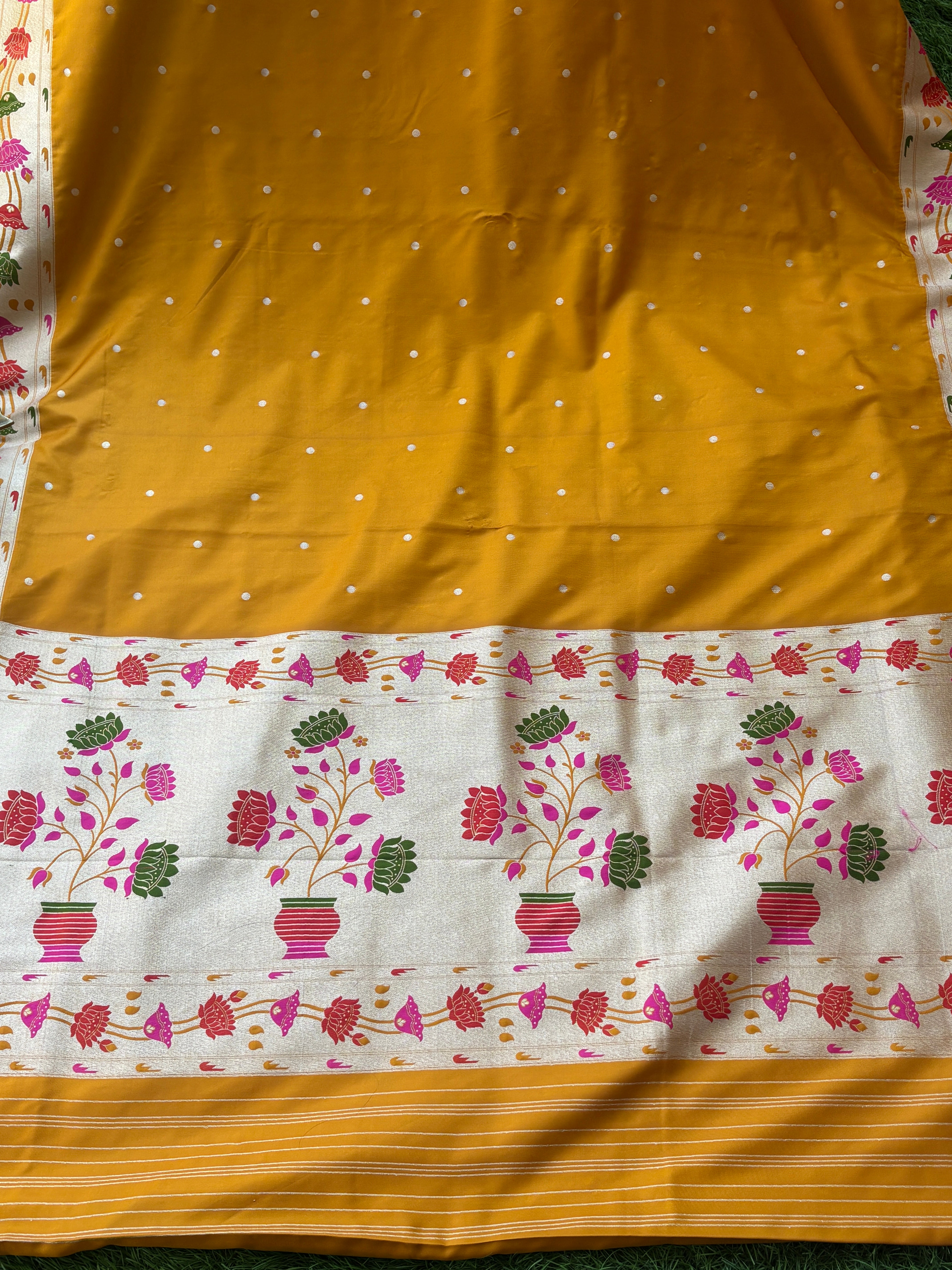 Mango Yellow Banarasi Art Silk Paithani Saree