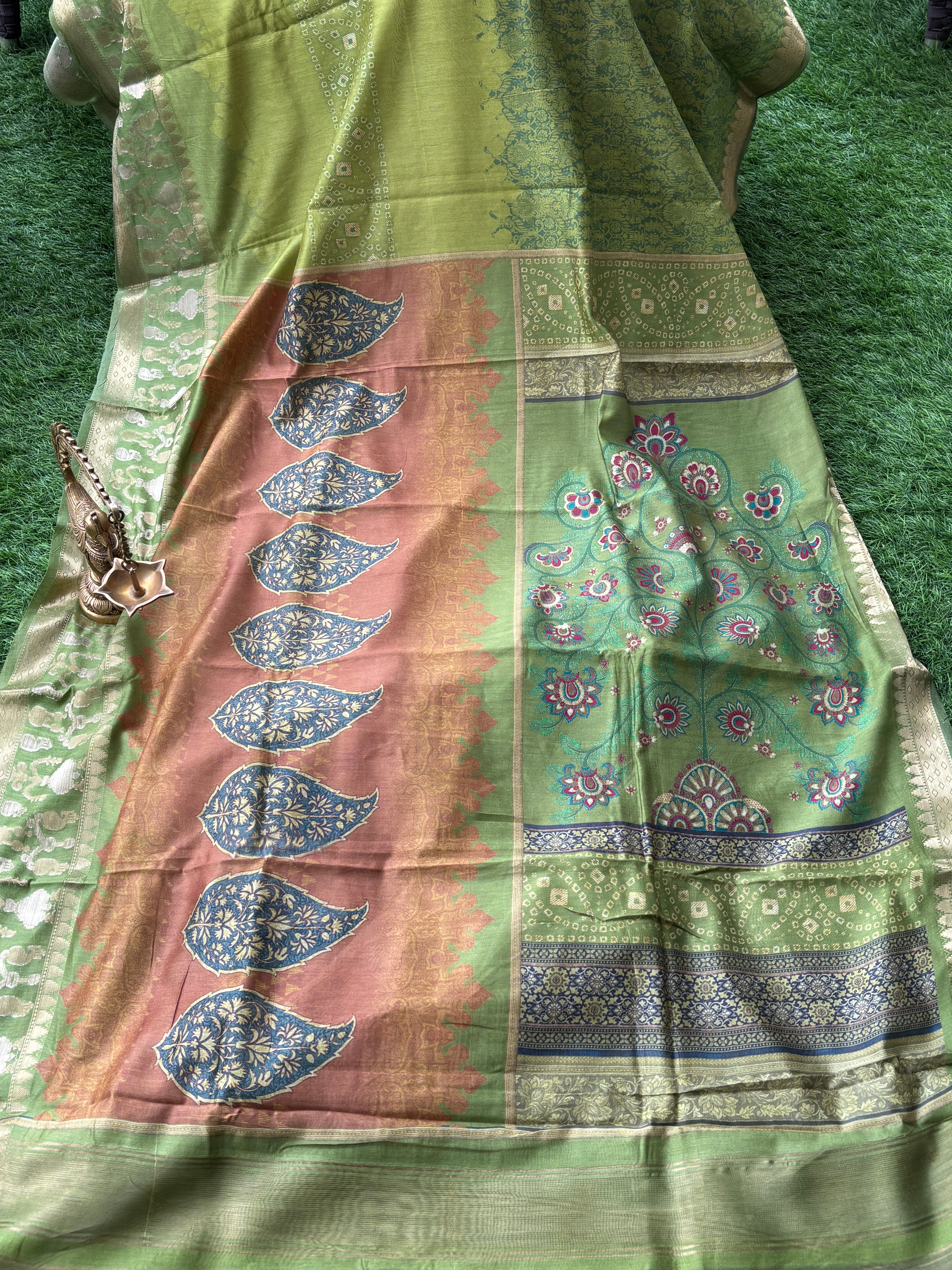 Green Chanderi Cotton Saree with Digital Print | Chandrika Lifestyles