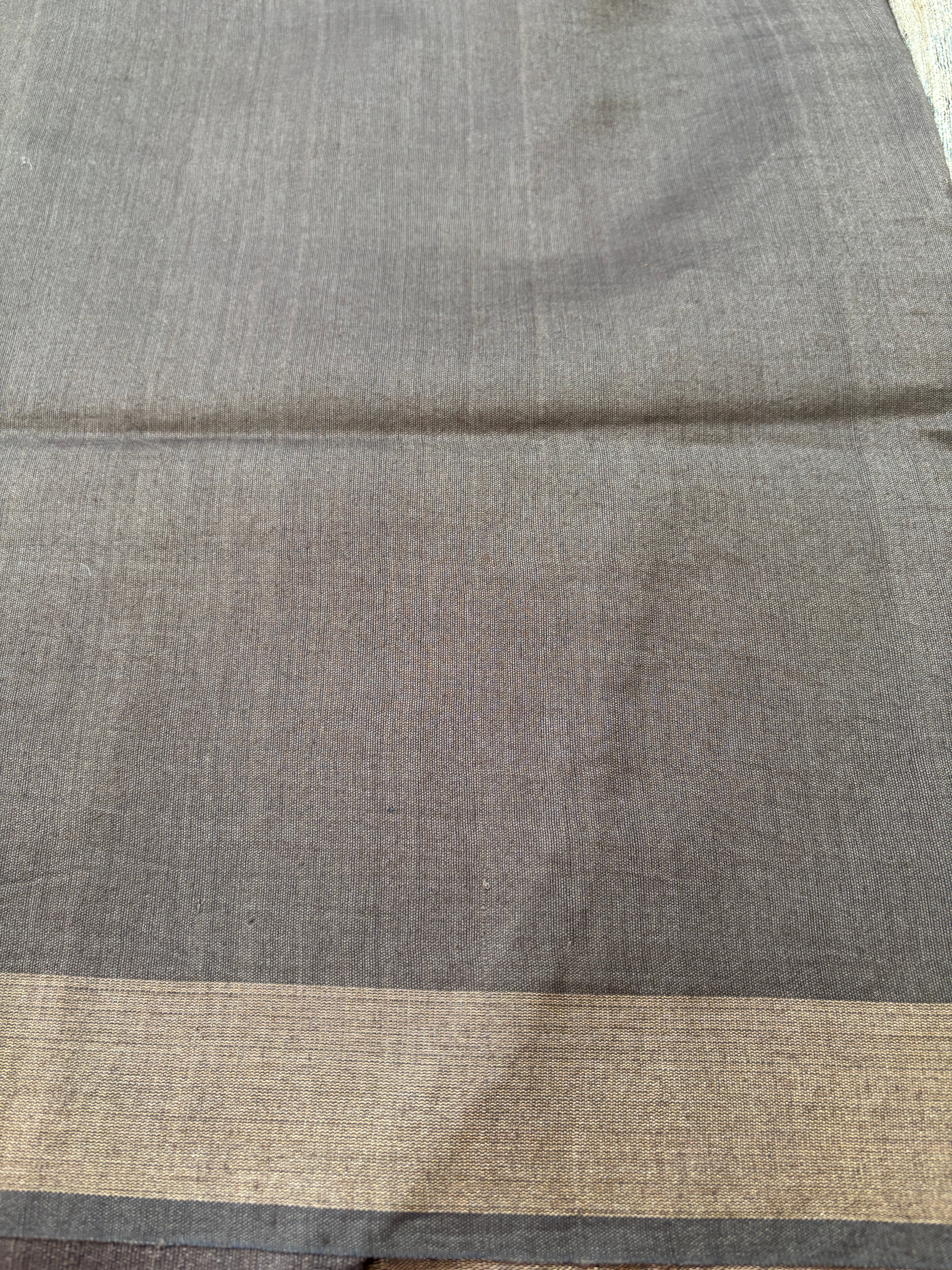 Running Blouse Piece with Zari Border in Pure Desi Tussar Silk Coffee Brown Saree
