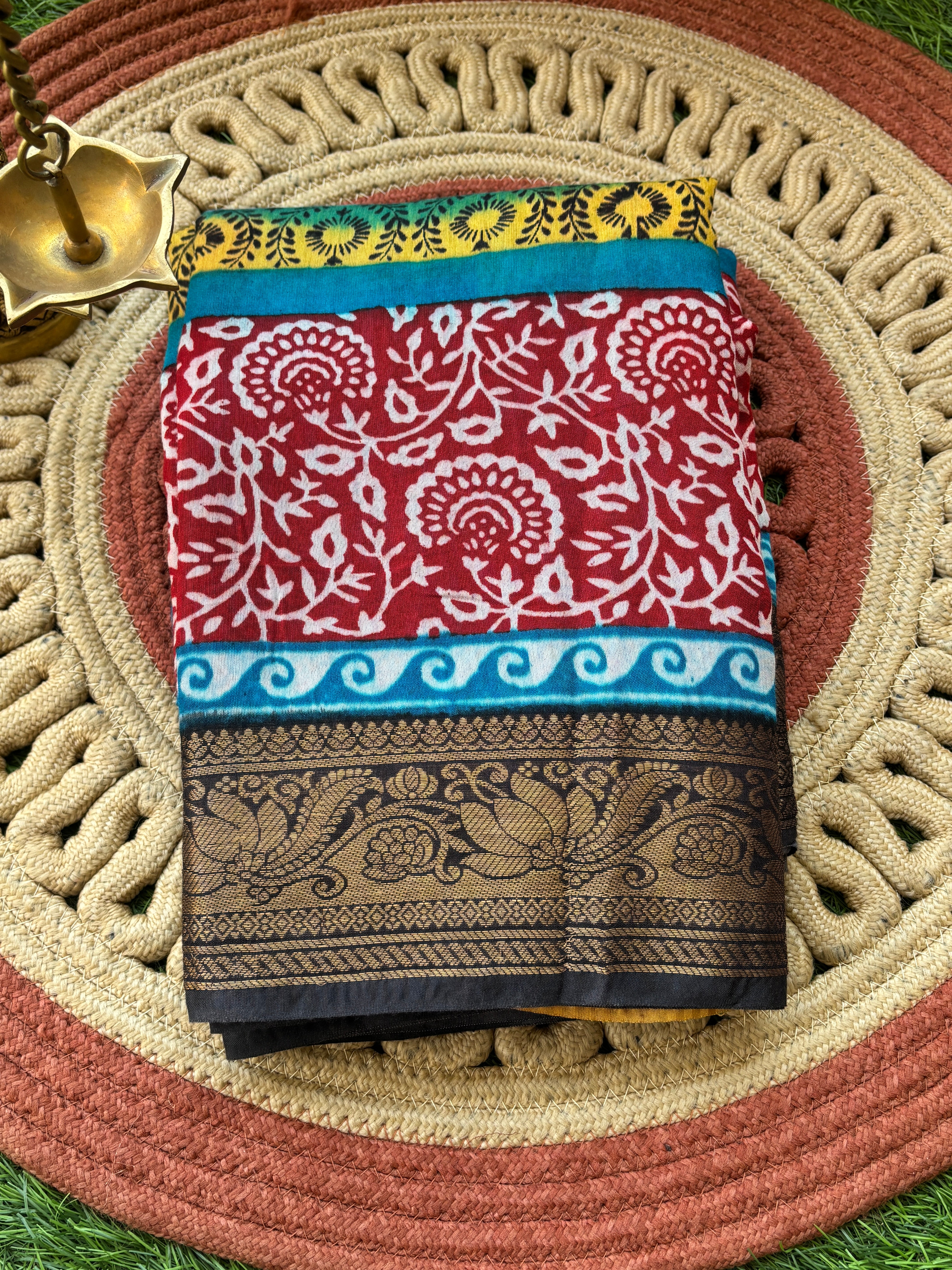 Multicolor Handwork Printed Cotton Saree