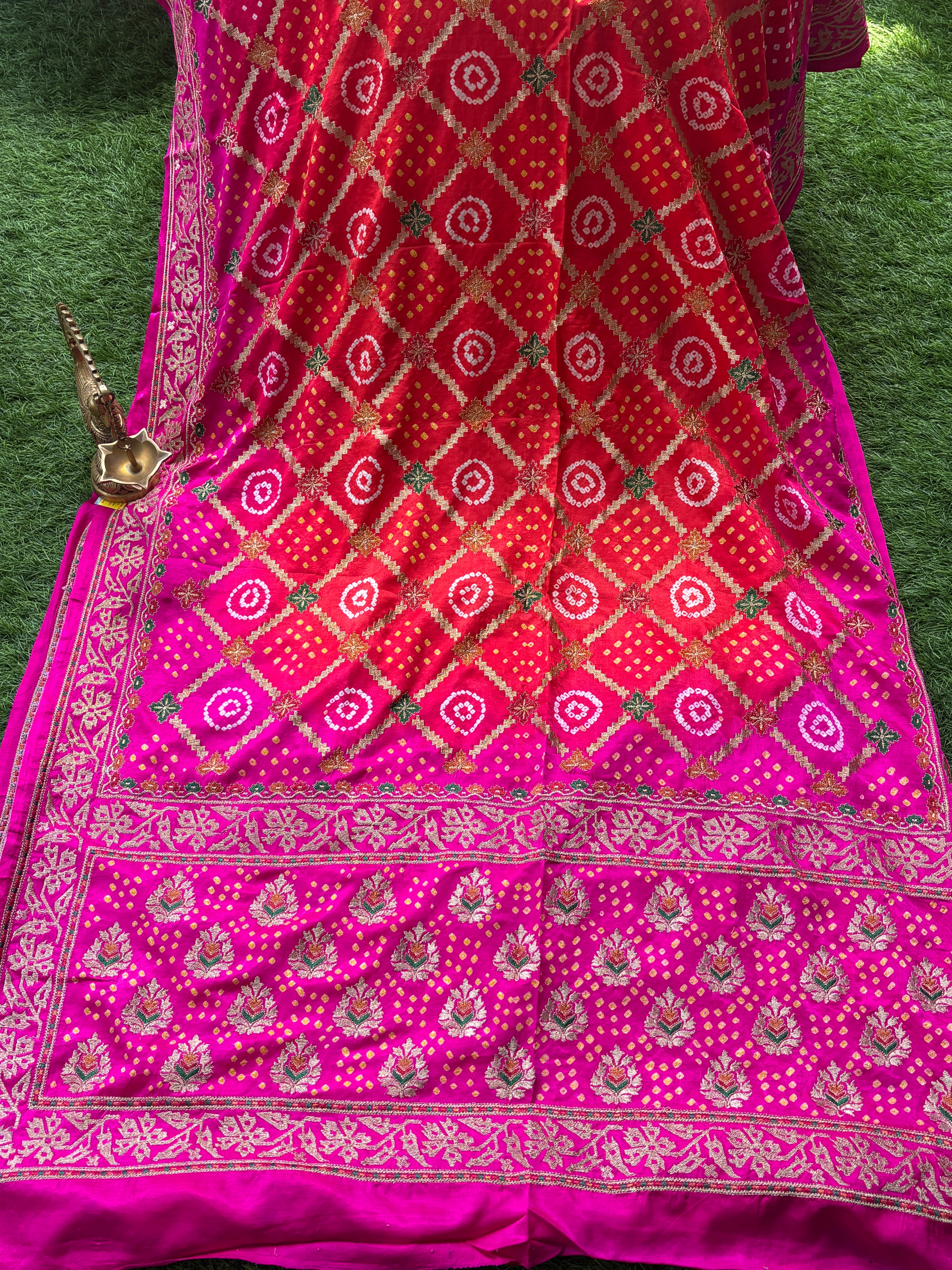 Royal Multicolor Gajji Silk Saree with All-Over Bandhej & Zari Weaving