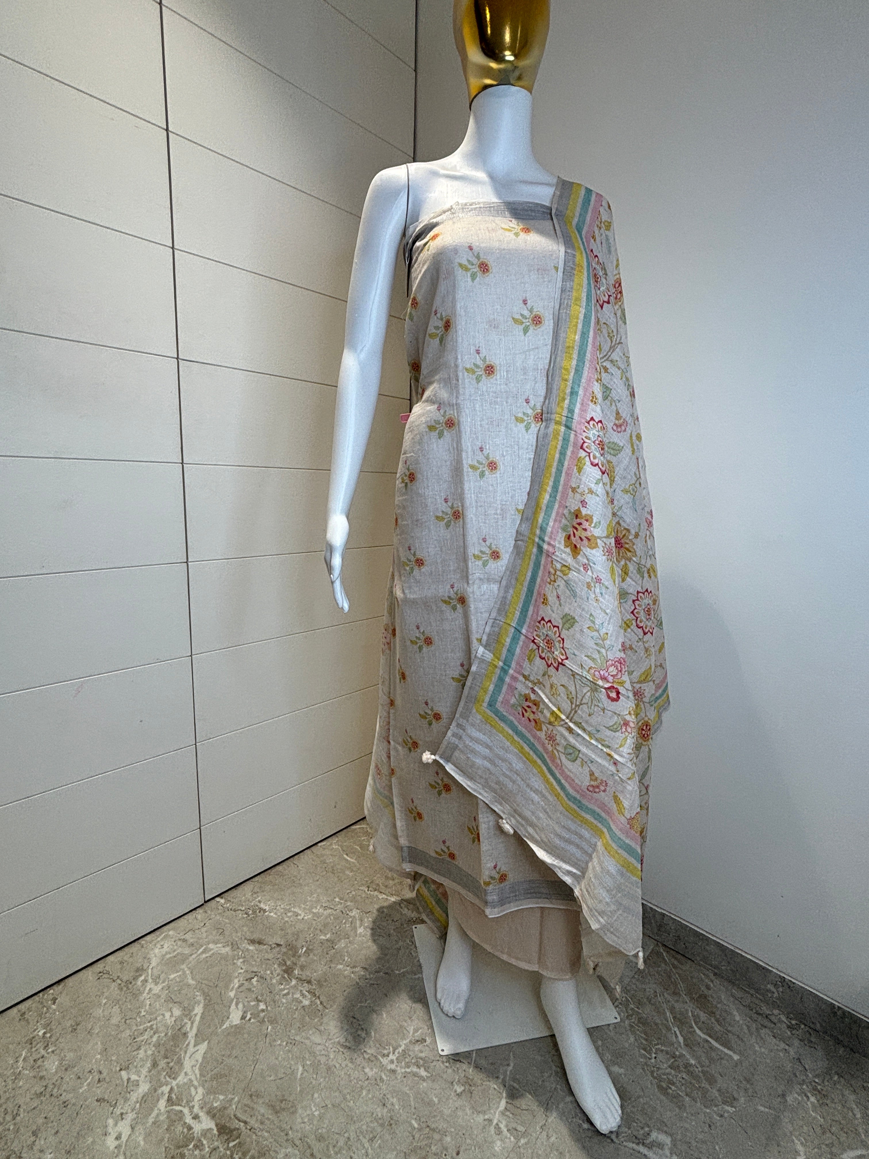 pure linen ,off white, digital printed, classy,