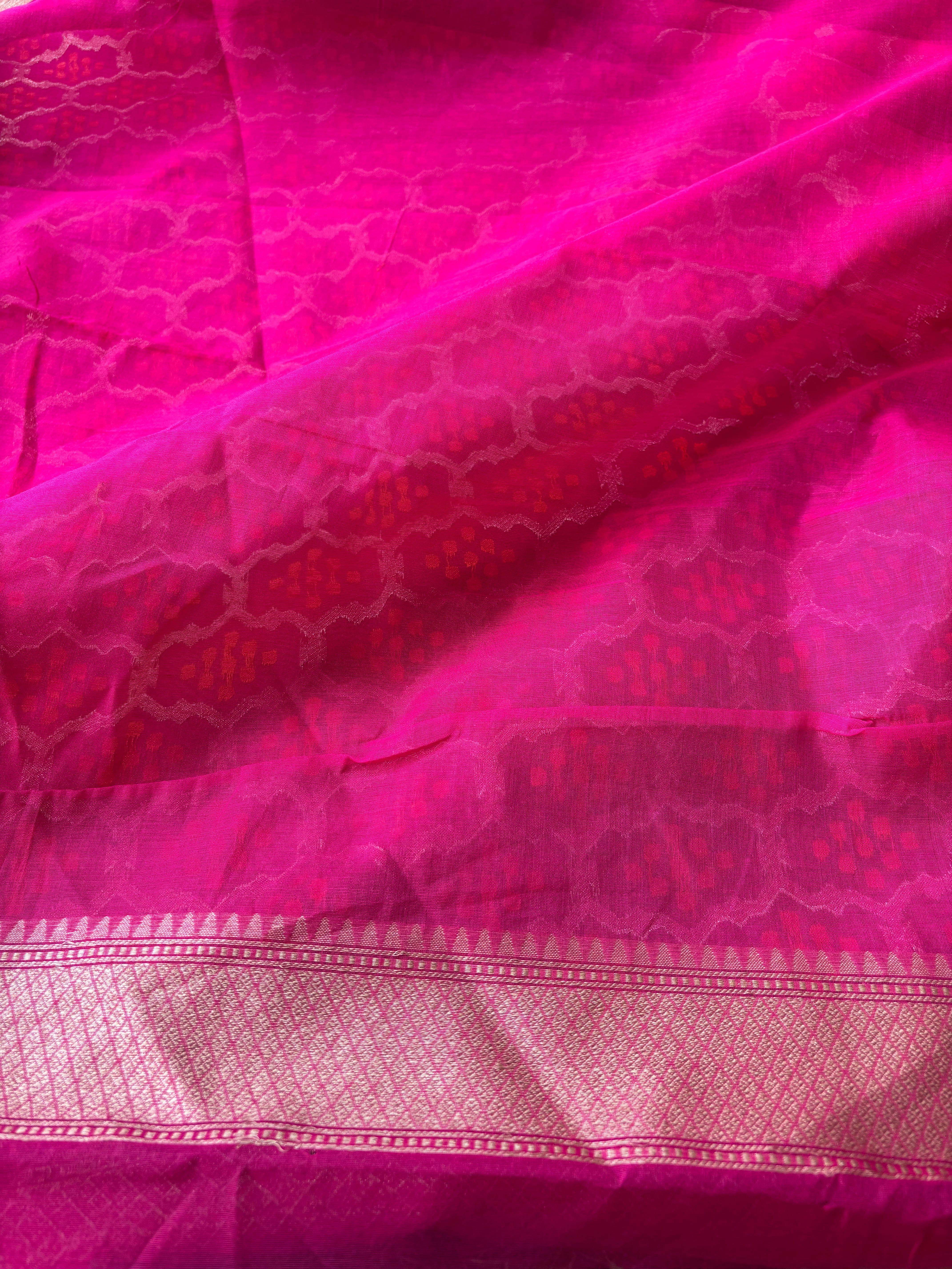 Pink Banarasi Mercerized Cotton Saree with Allover Jaal | Chandrika Lifestyles