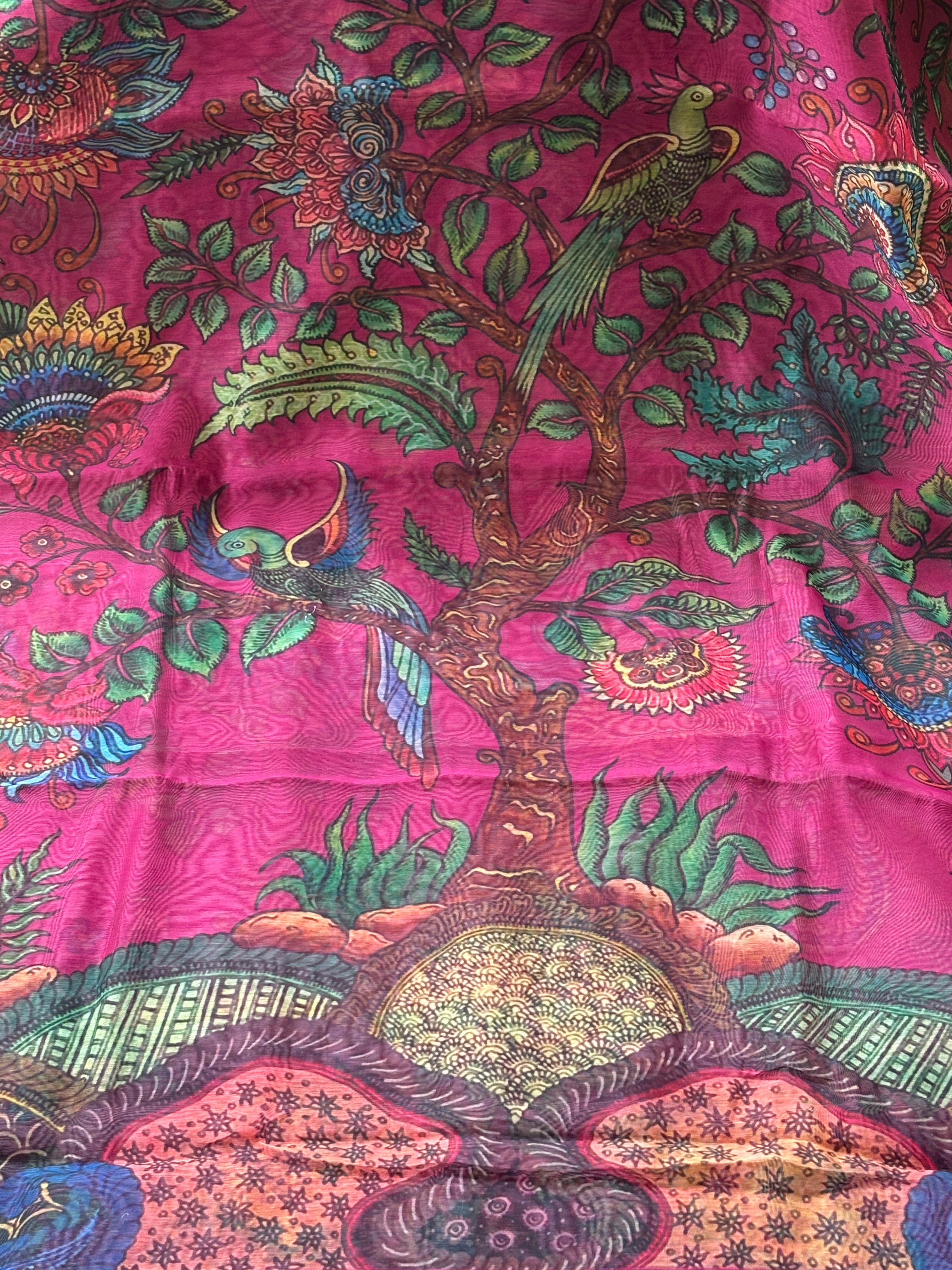 Purple Rani Pink Banarasi Mercerised Cotton Saree | Digital Print Saree | Chandrika Lifestyles