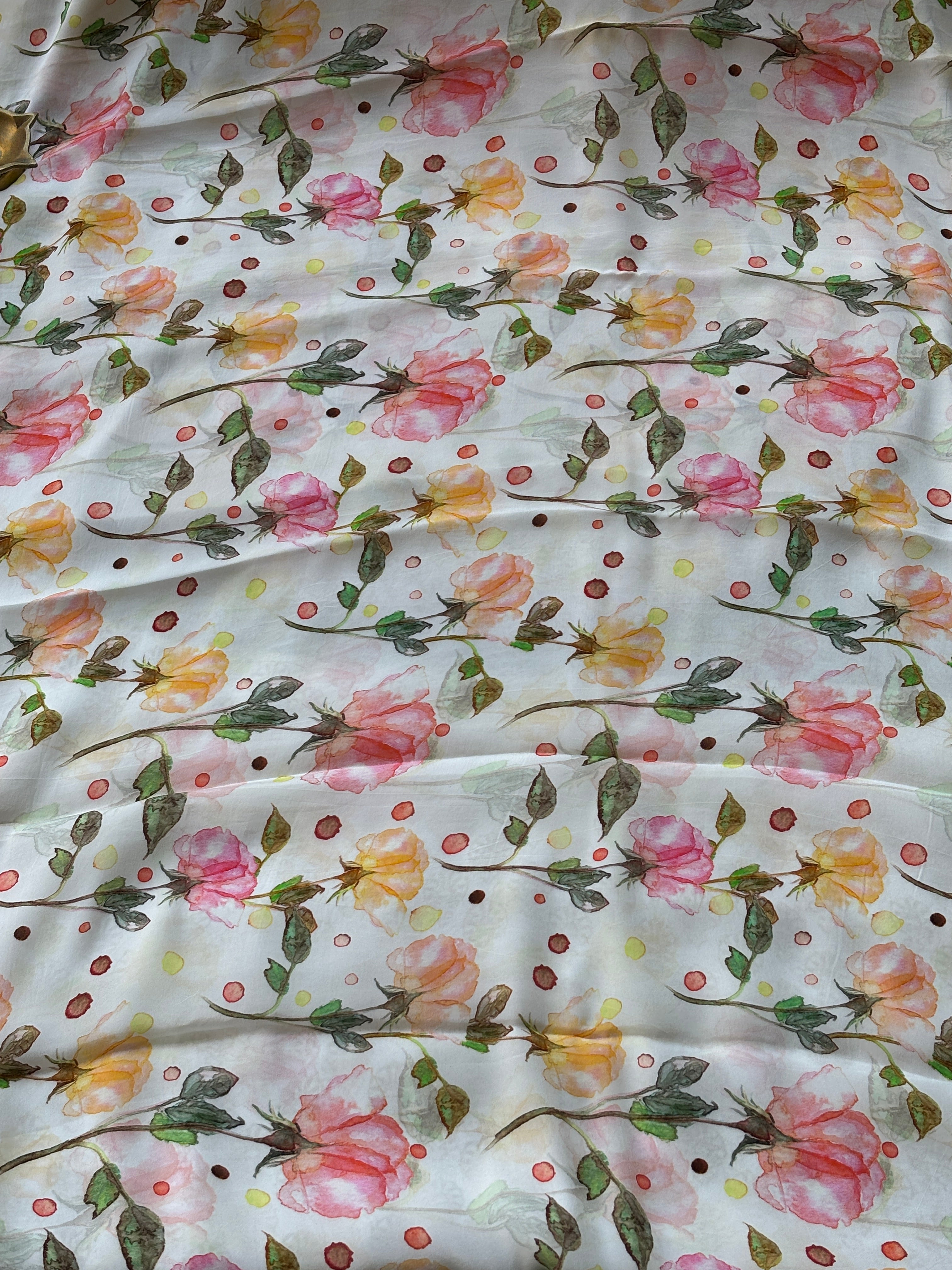 Off White Pure Crepe Silk Saree with Floral Digital Print