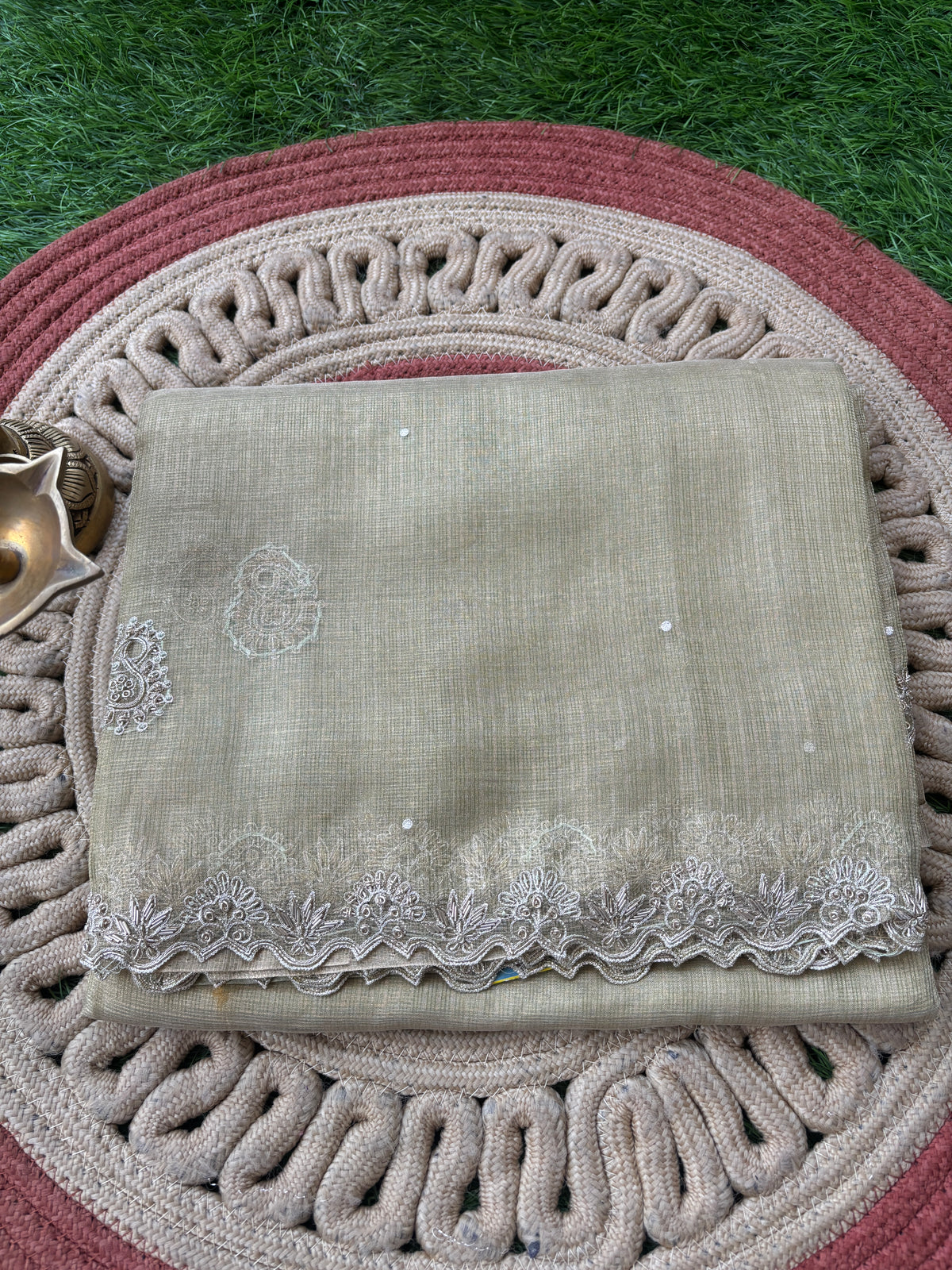 Pure Tissue Kota Silk Saree in Pista Green with Zardozi Work &