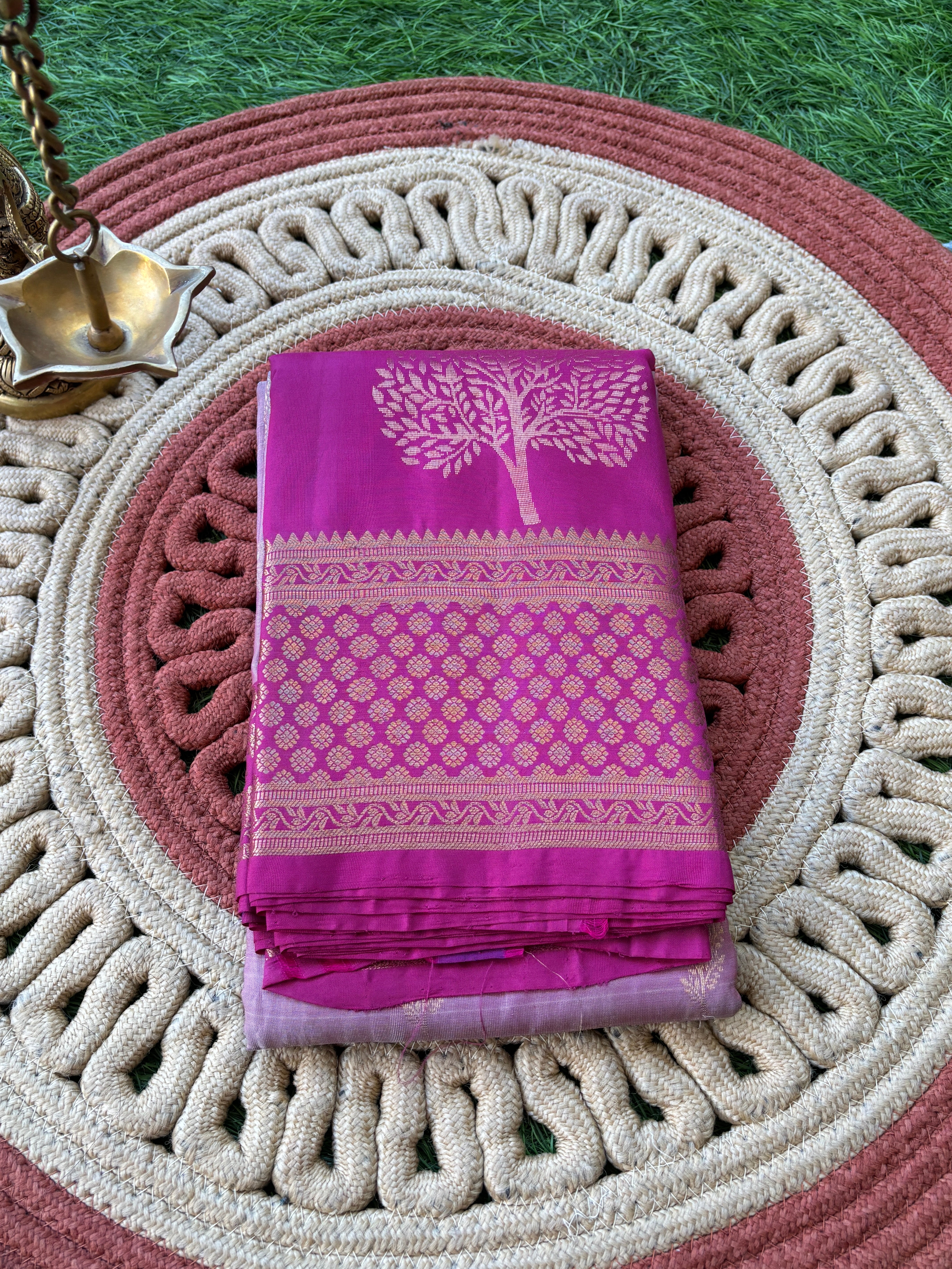Pastel Pink Designer Kanjeevaram Pure Silk Saree with Rani Pink Border and Zari Buttas