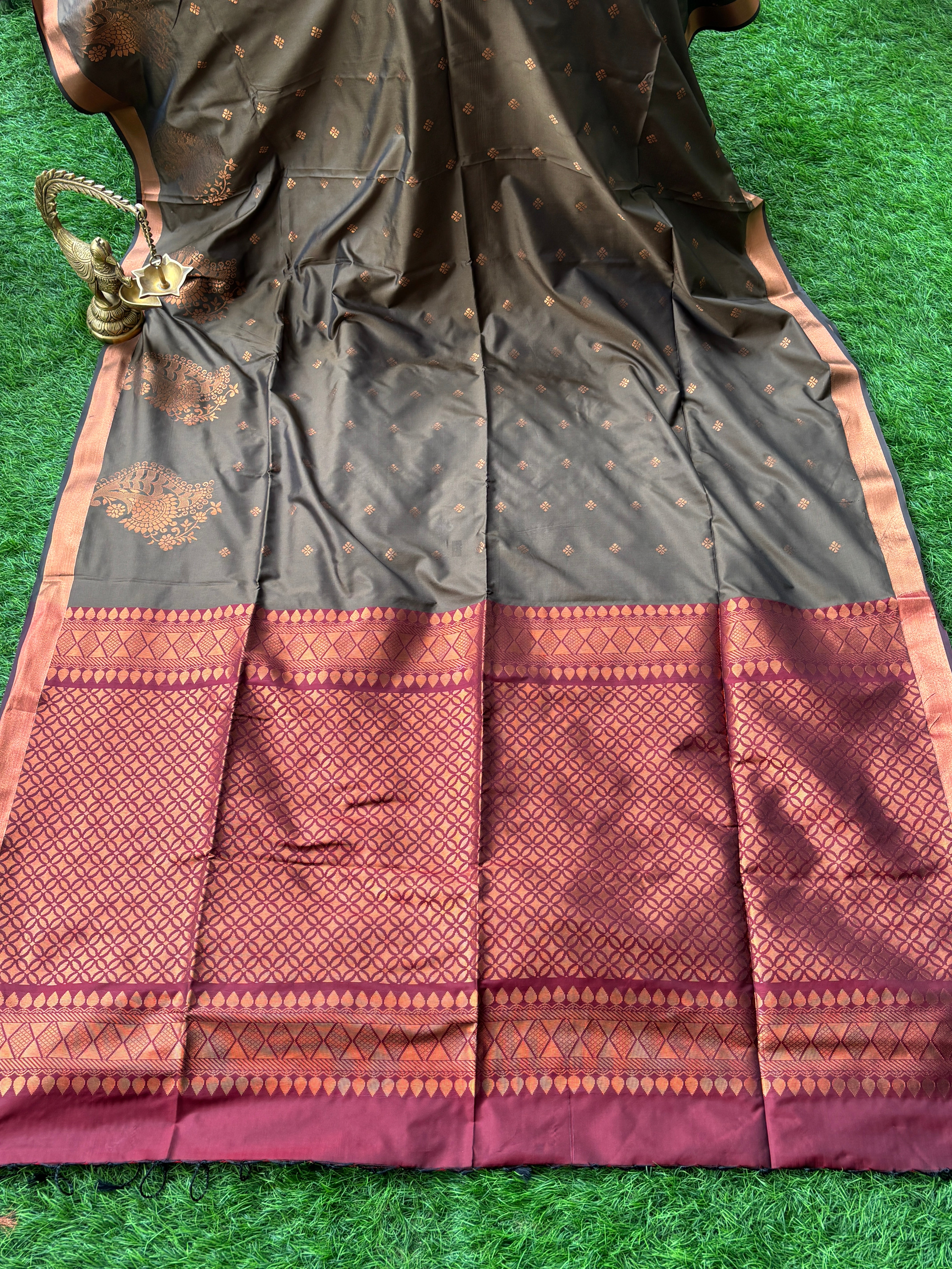 Coffee Brown Art Kanchipuram Saree with Maroon Pallu | Chandrika Lifestyles