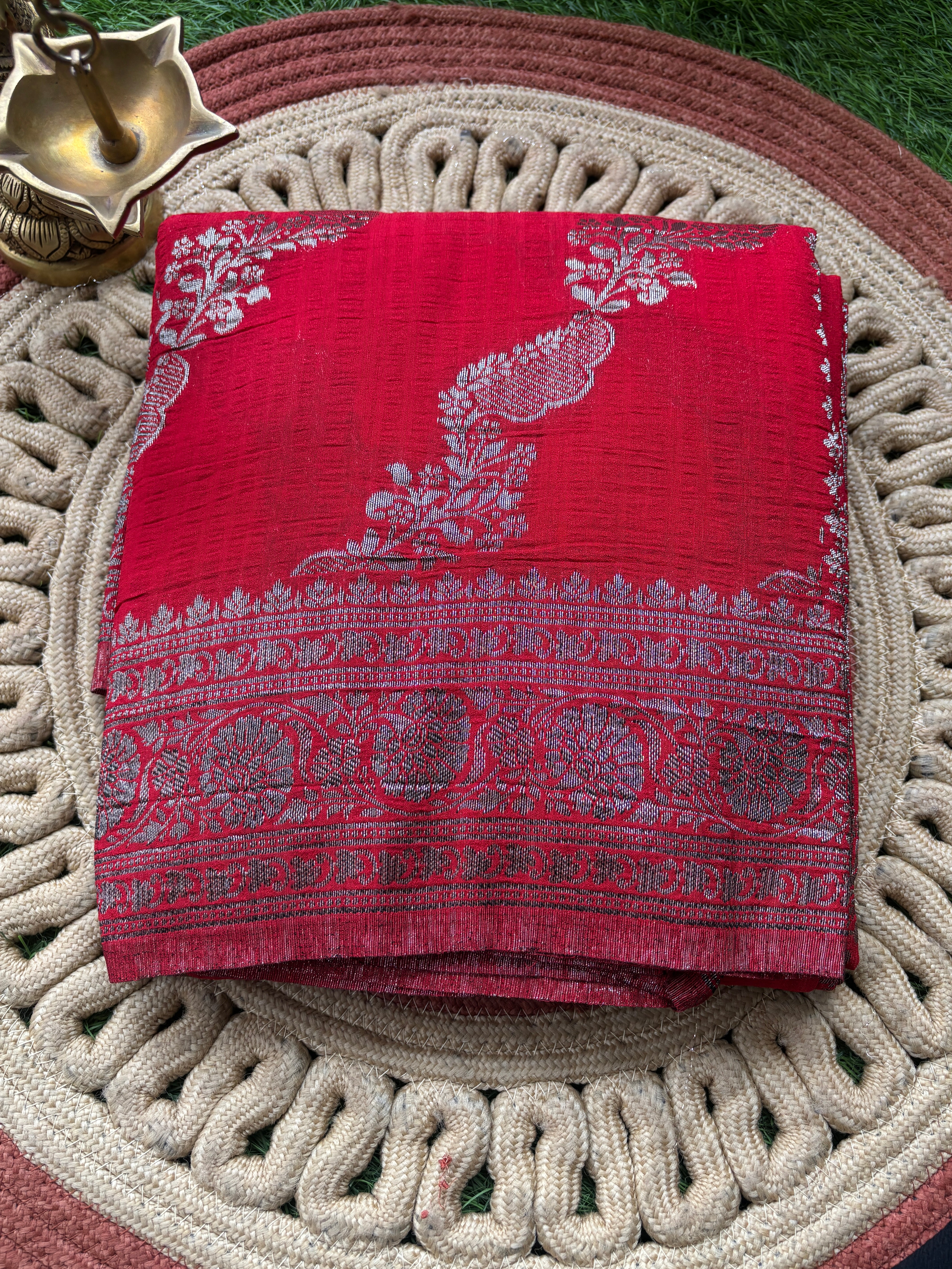 Blood Red Banarasi Georgette Saree with Laheriya Weaving | Chandrika Lifestyles