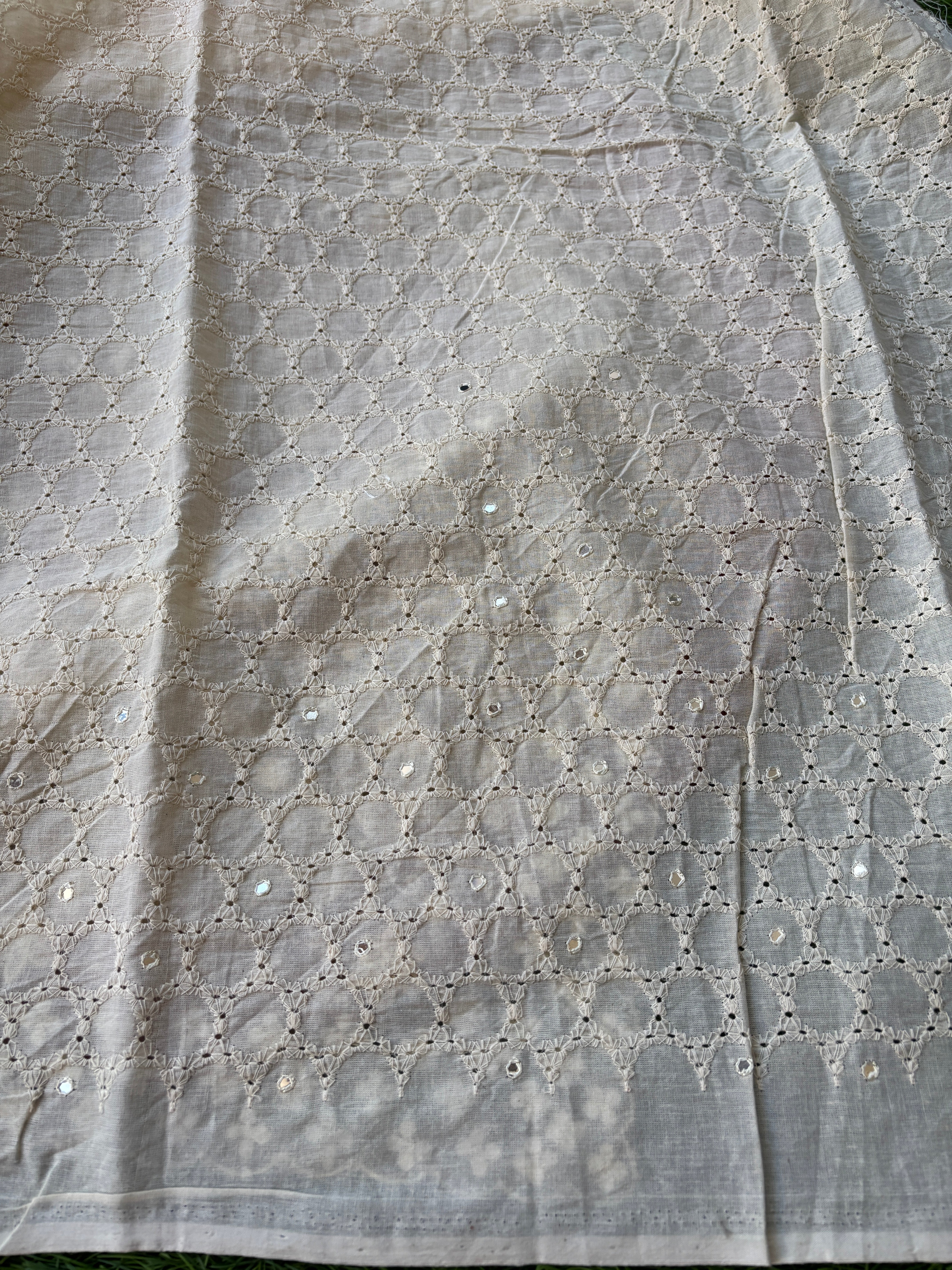 Off White Pure Organza Saree with Allover Thread Embroidery & Cutwork | Chandrika Lifestyles