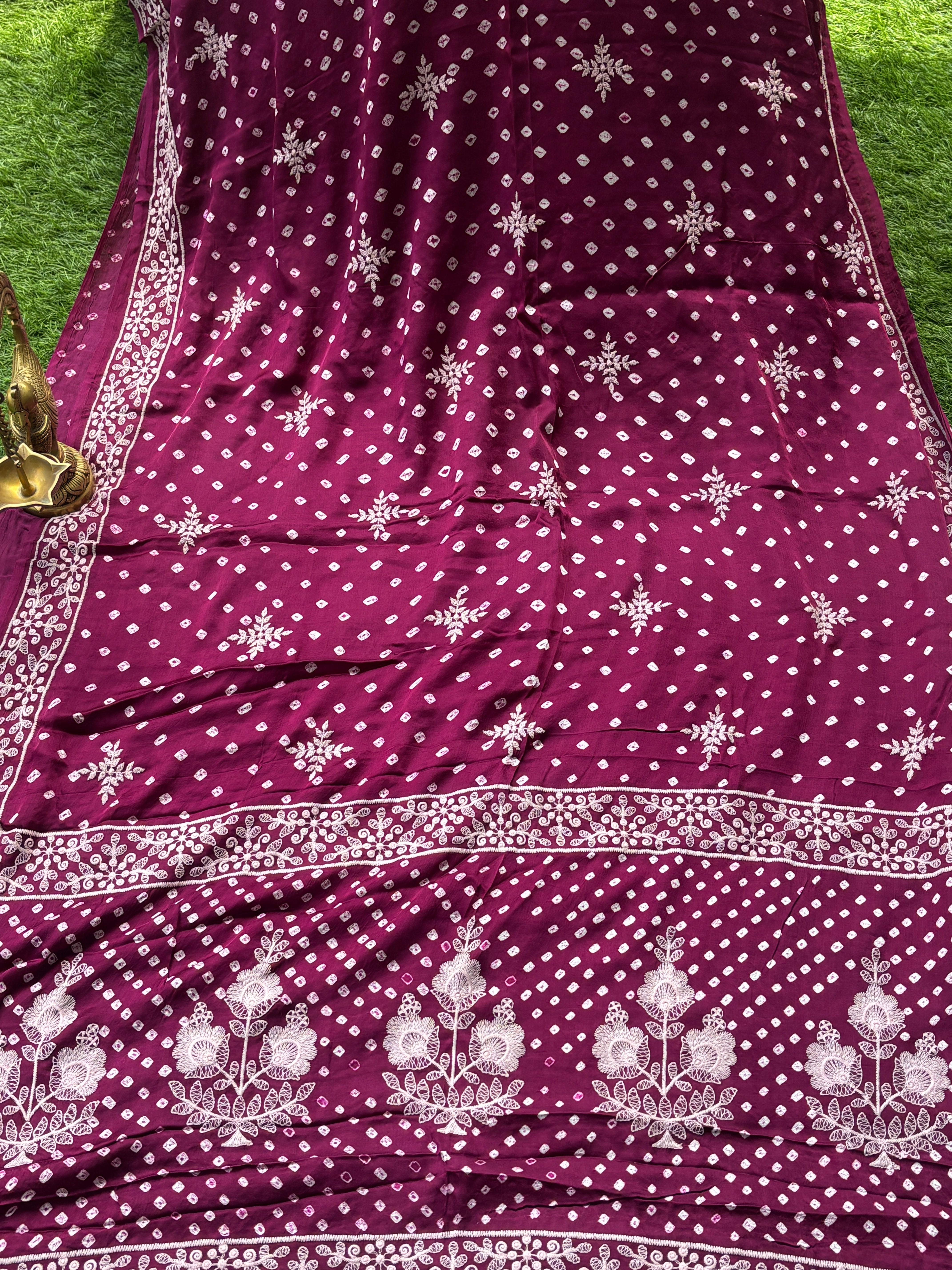 Purple Modal Silk Bandhej Saree | Festive Wear Saree | Chandrika Lifestyles