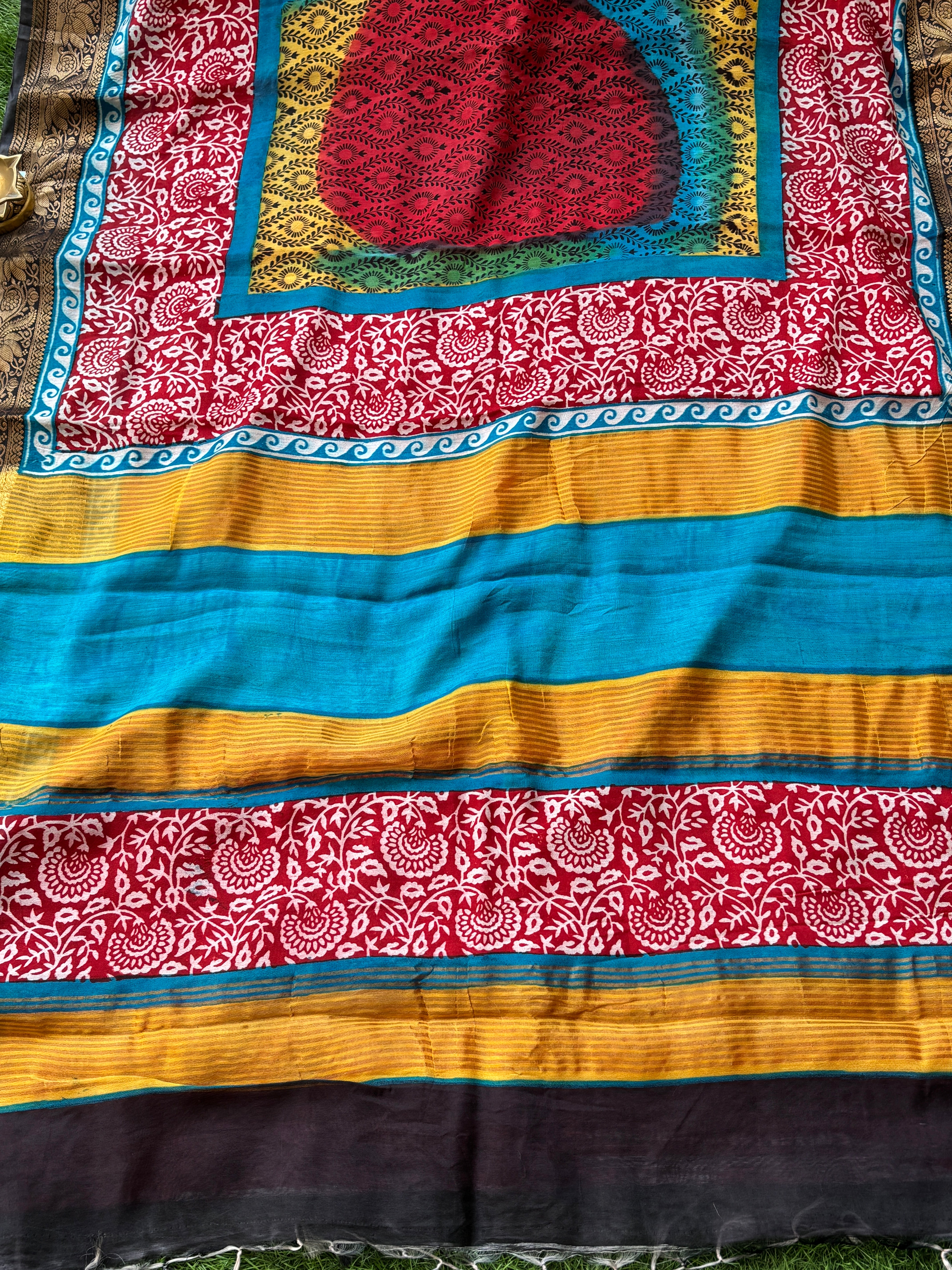 Multicolor Handwork Printed Cotton Saree