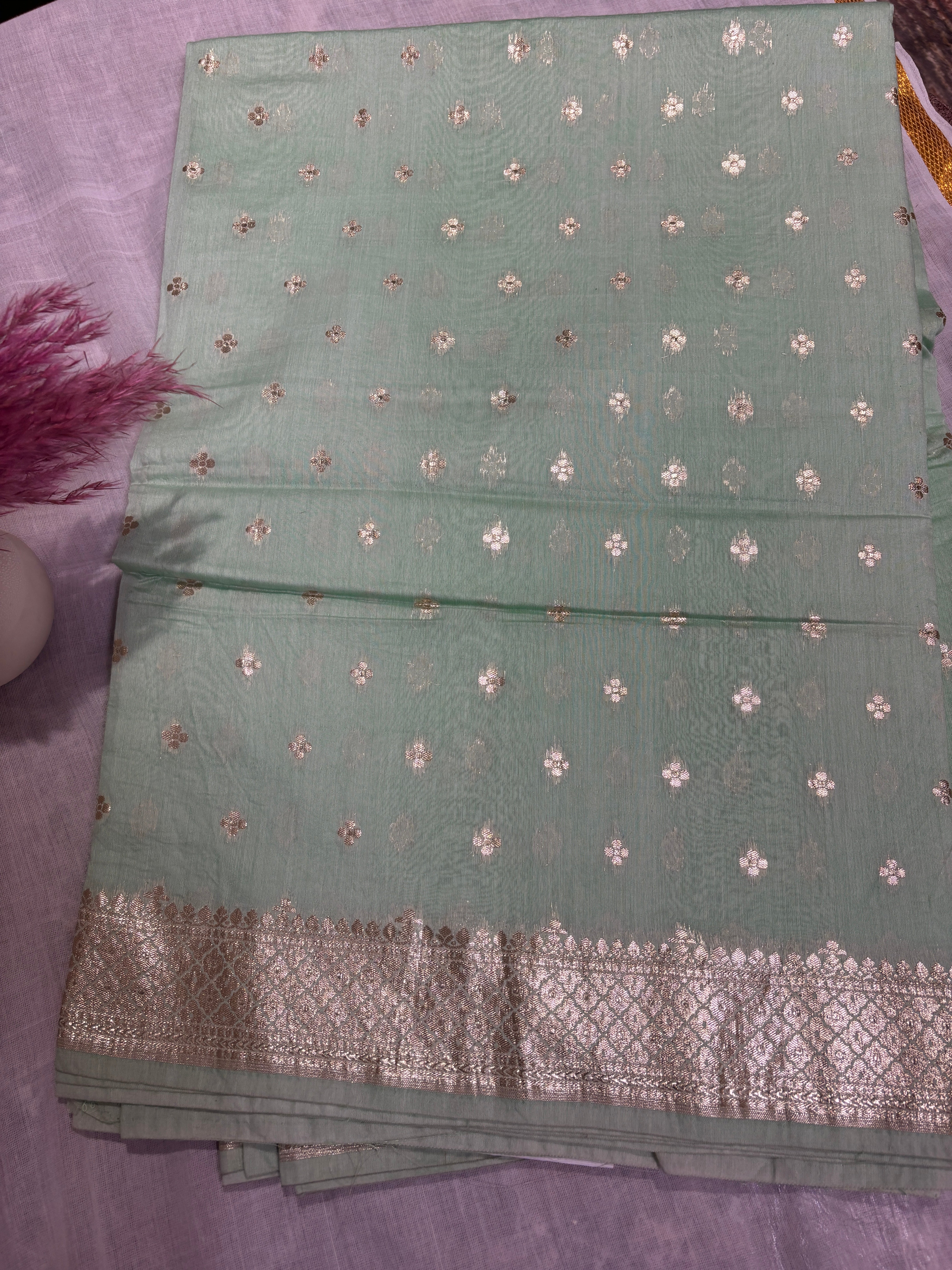 Pista cotton saree