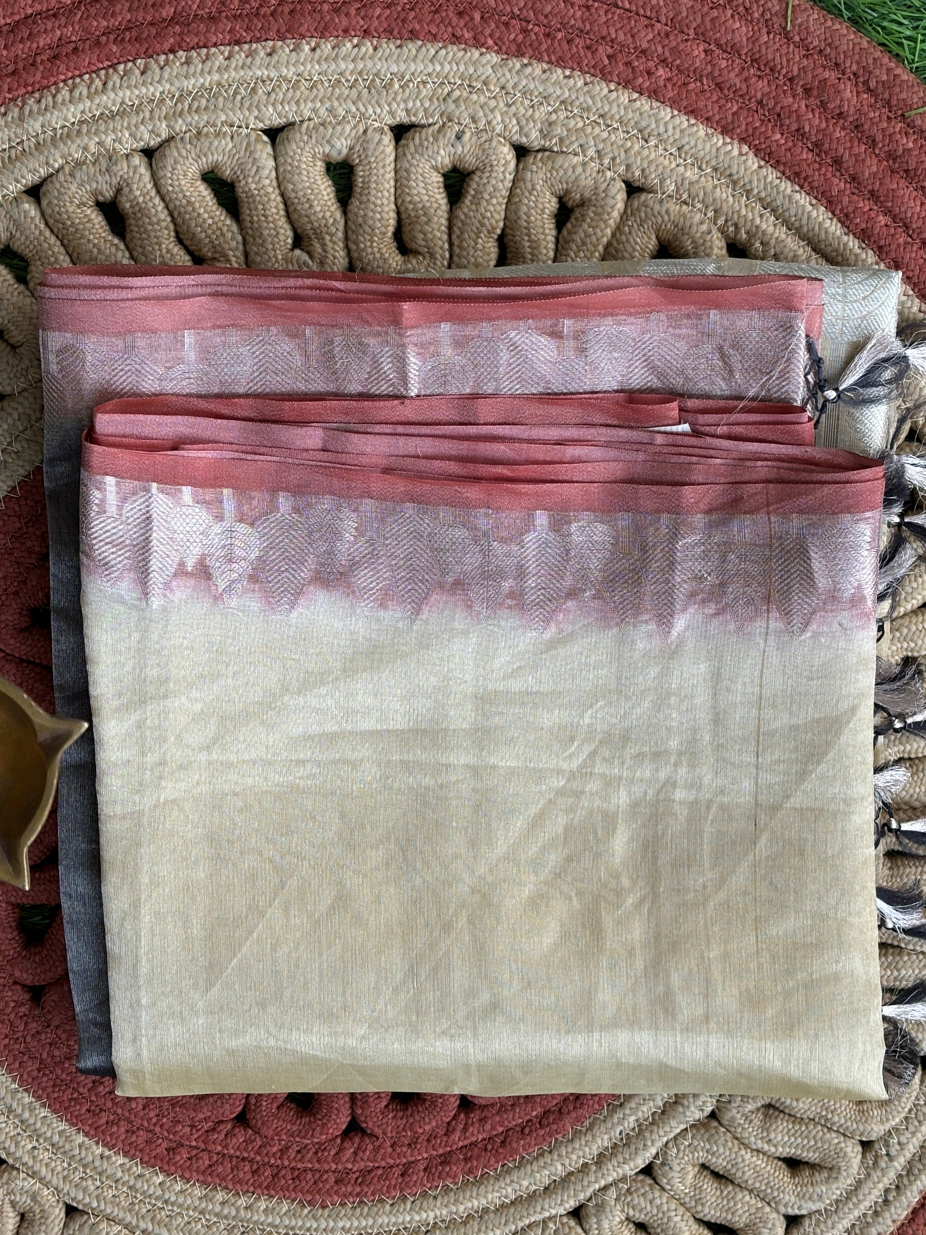 Beige & Dark Brown Pure Tissue Kora Saree – Fancy Elegant Drape | Chandrika Lifestyles
