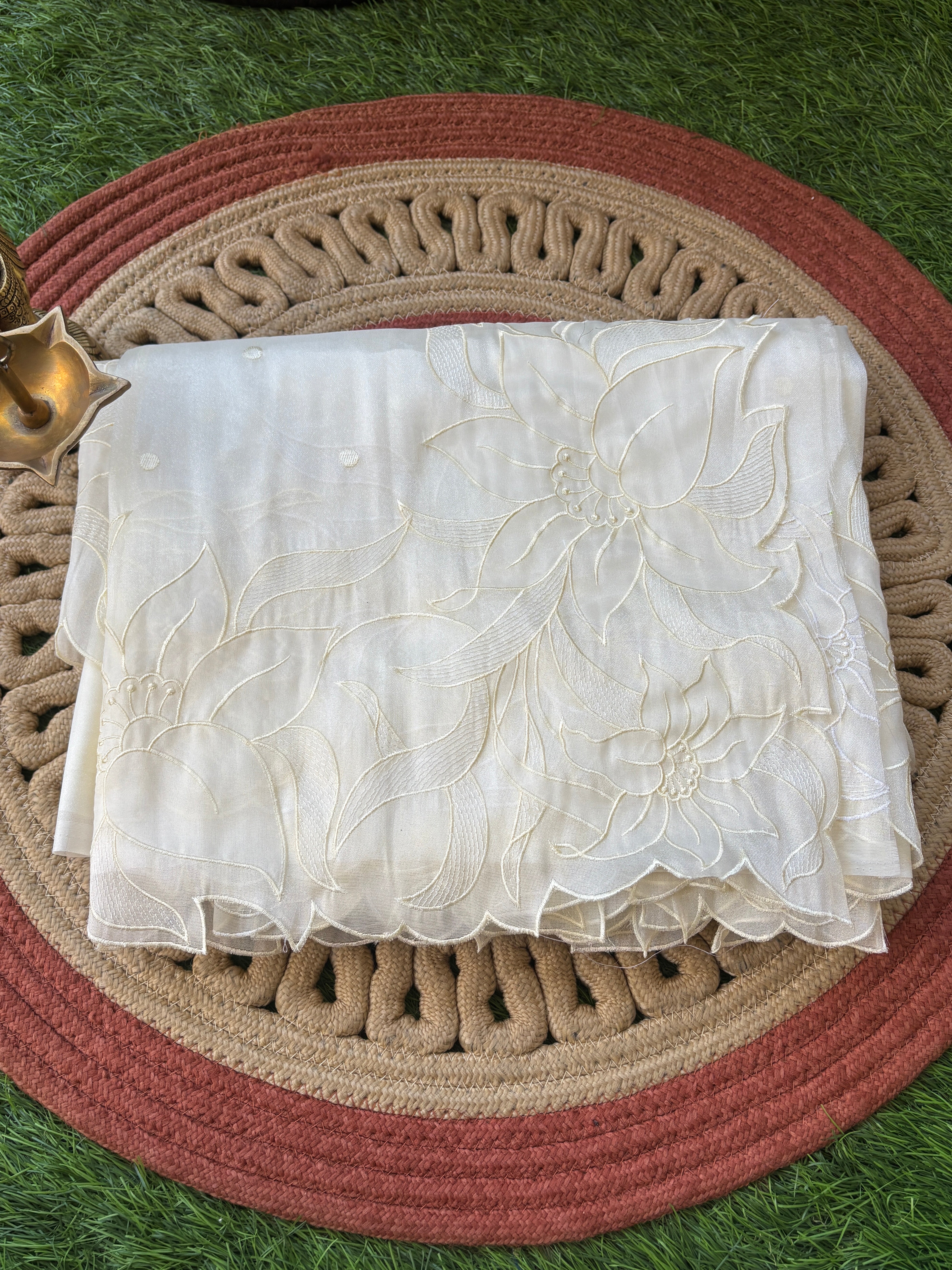 Pure Organza Saree in Off White with Elegant Cutwork Border