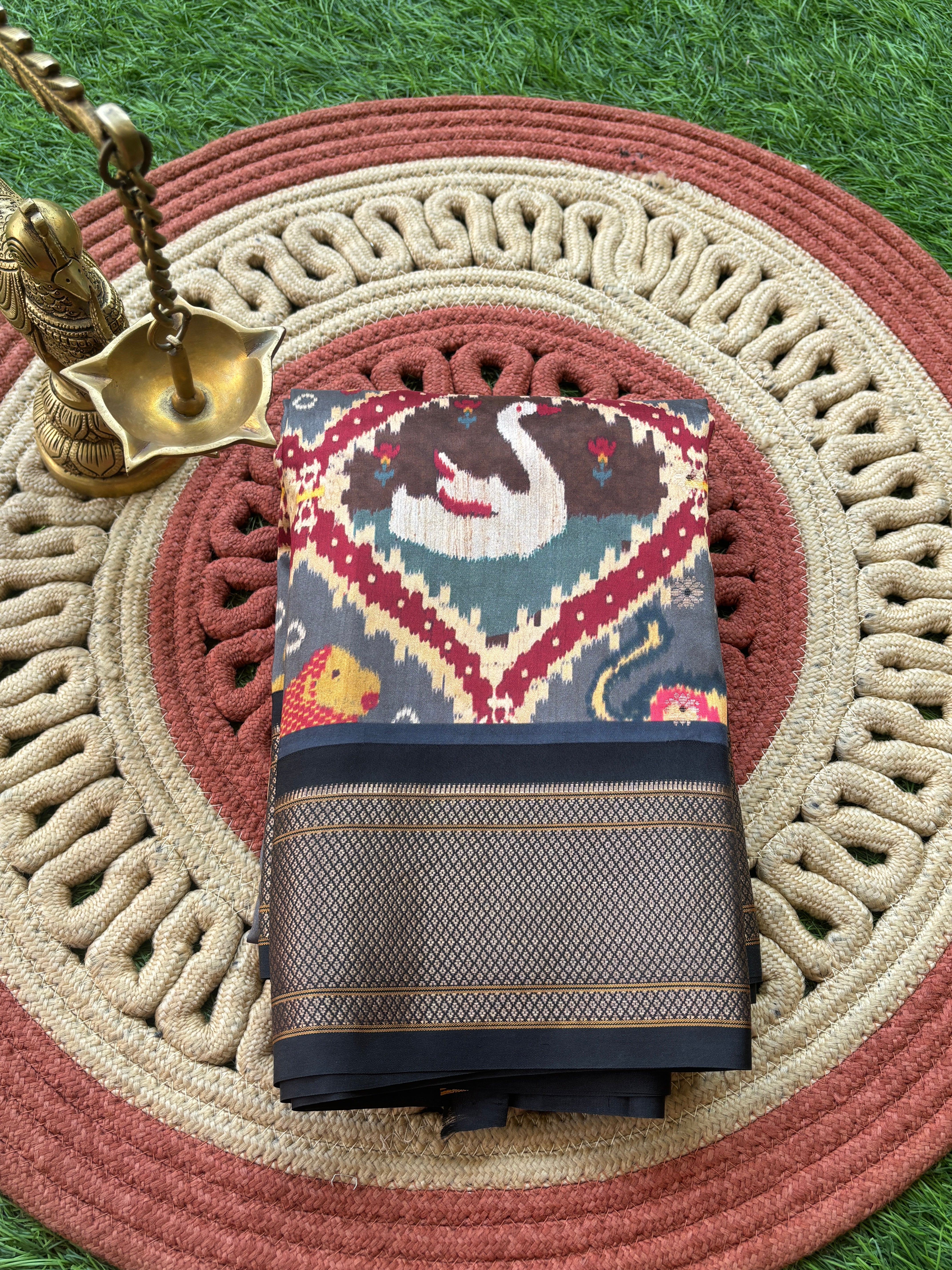 Pure Silk Black Paithani Saree with Brown Ikat Weaving and Traditional Paithani Border & Pallu