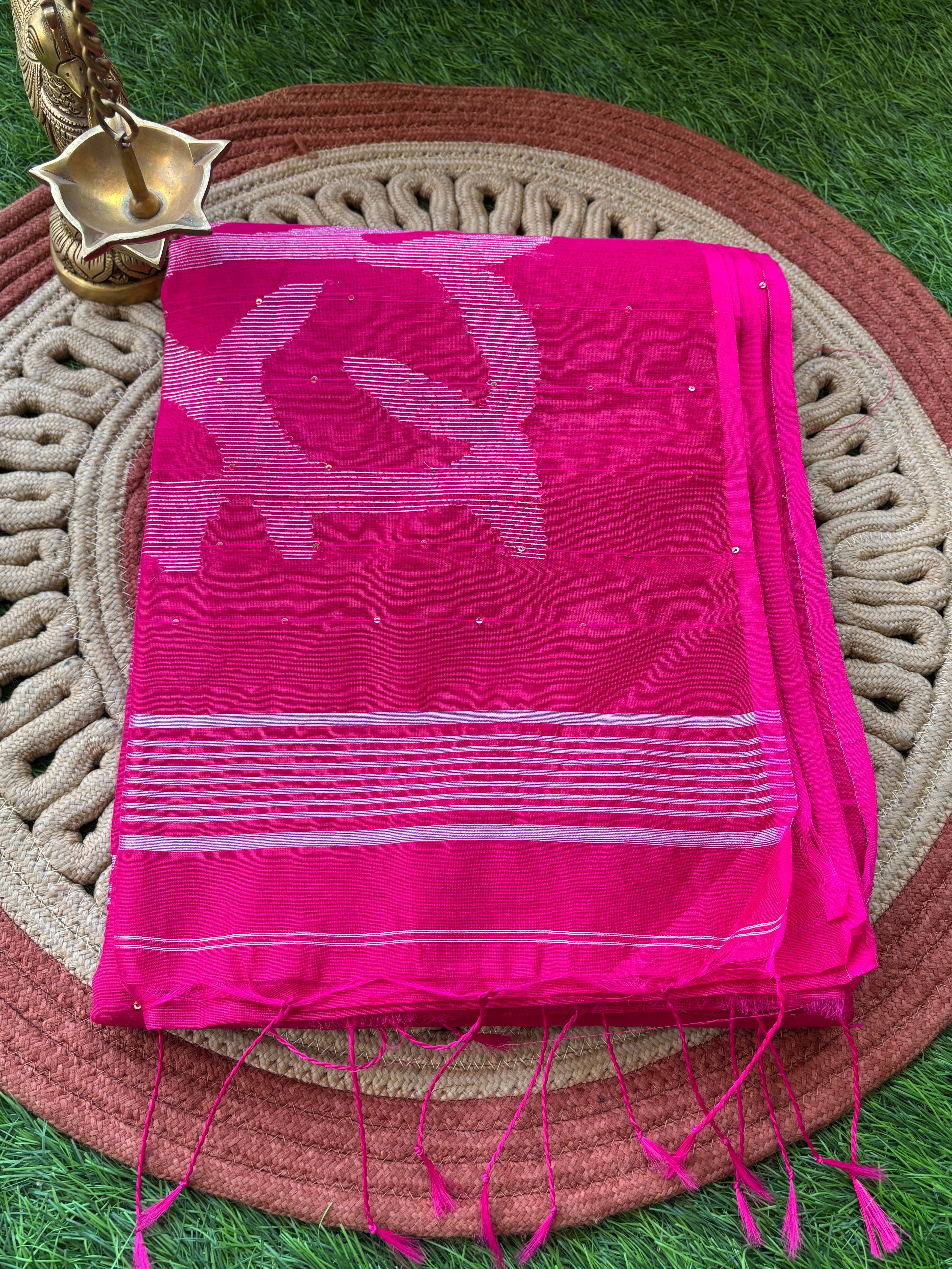 Pink Bengal Handloom Cotton Saree with Jamdani Pallu