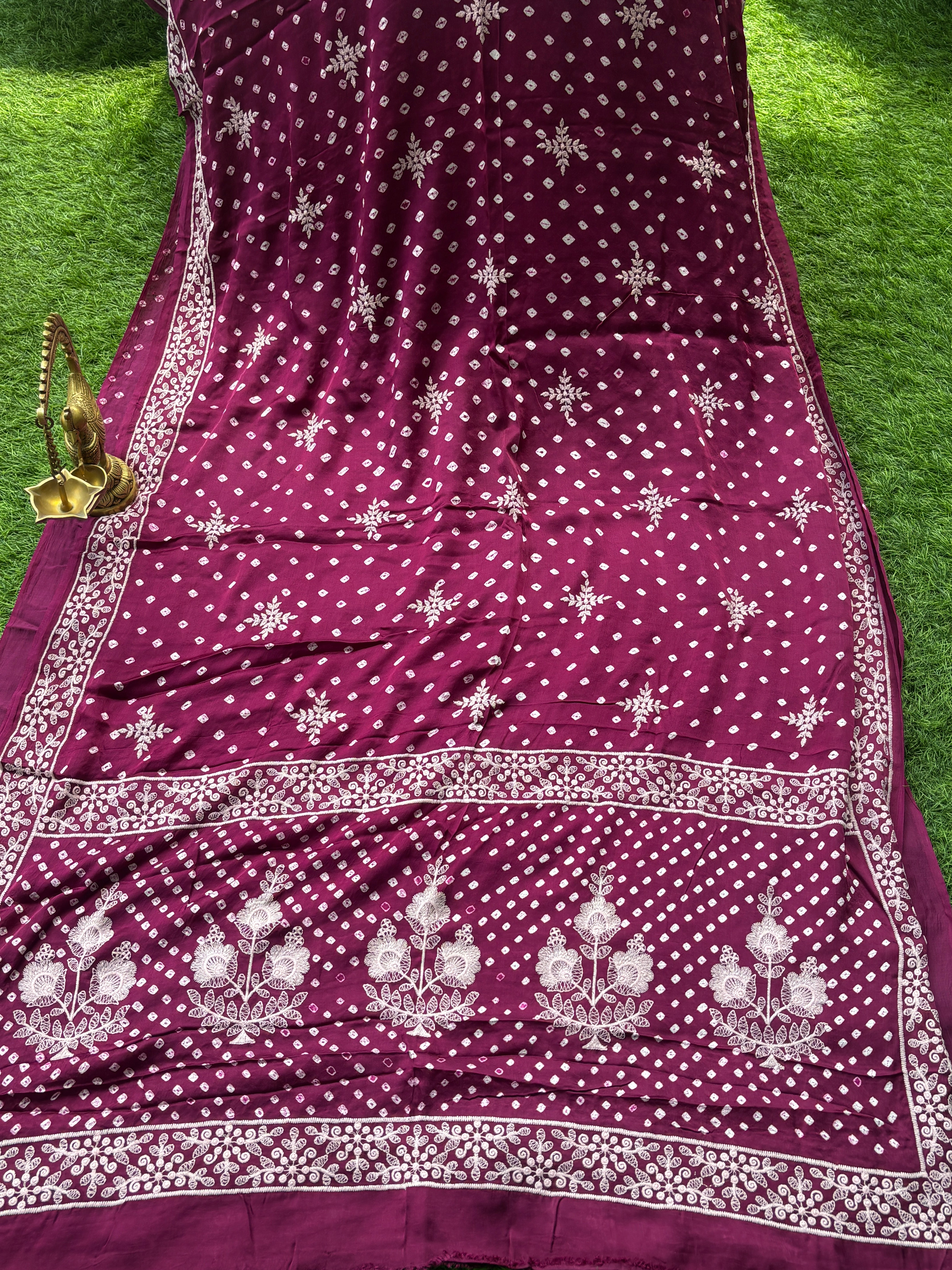 Purple Modal Silk Bandhej Saree | Festive Wear Saree | Chandrika Lifestyles