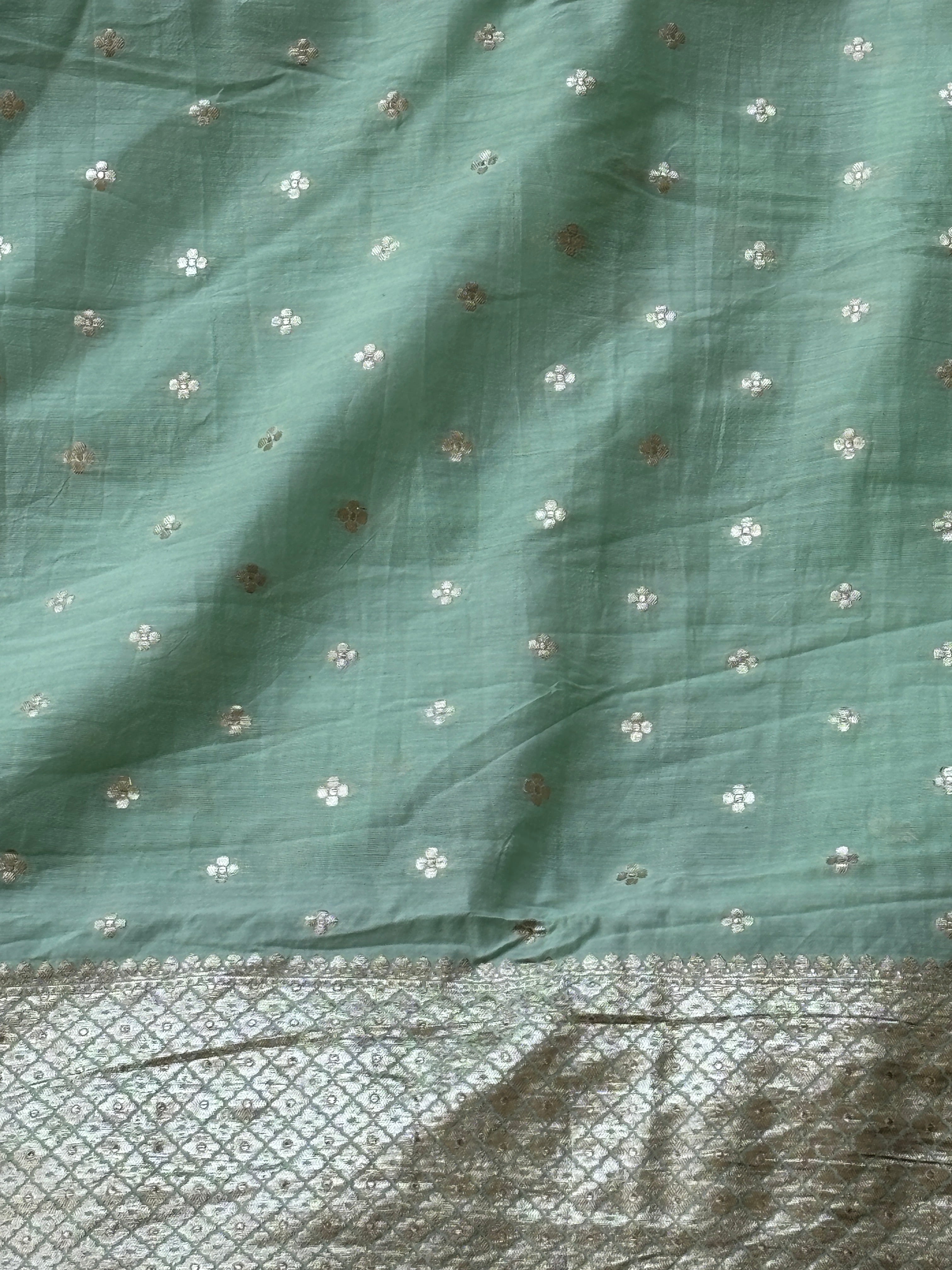 Mint Green Banarasi Mercerised Cotton Sare
