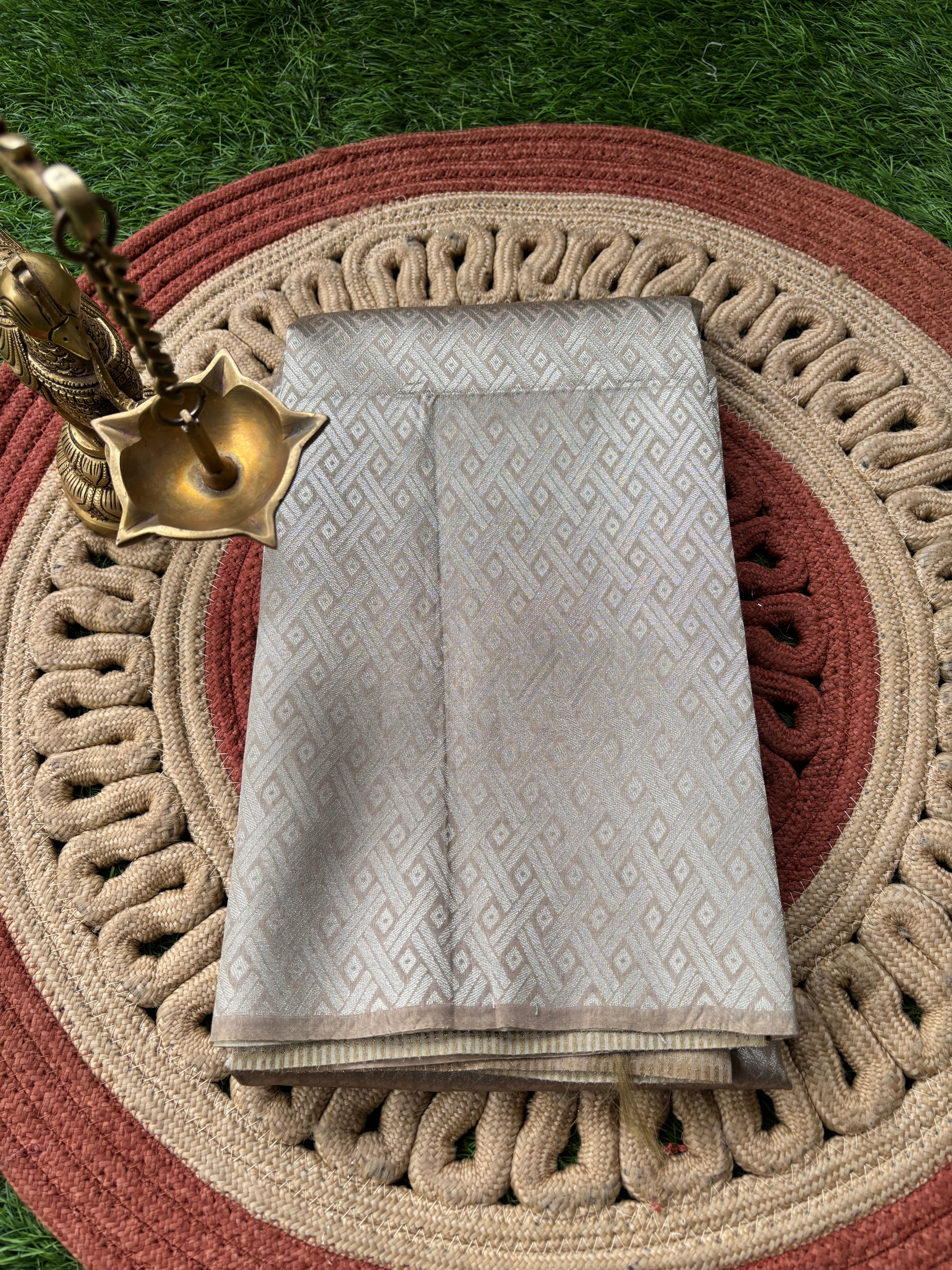 Elegant Beige Art Tussar Saree with Geometrical Buttas & Zari Stripes