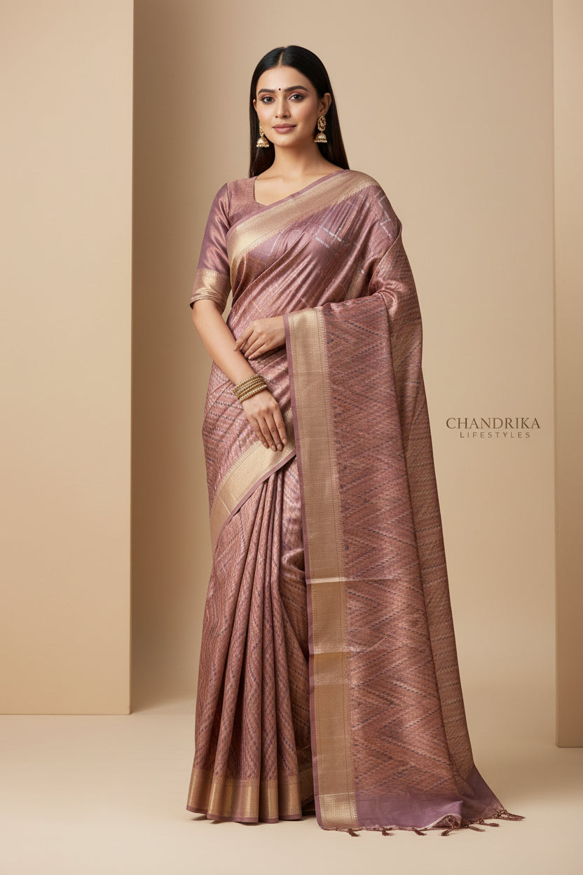 Purple Tissue Saree with All-Over Thread Embroidery