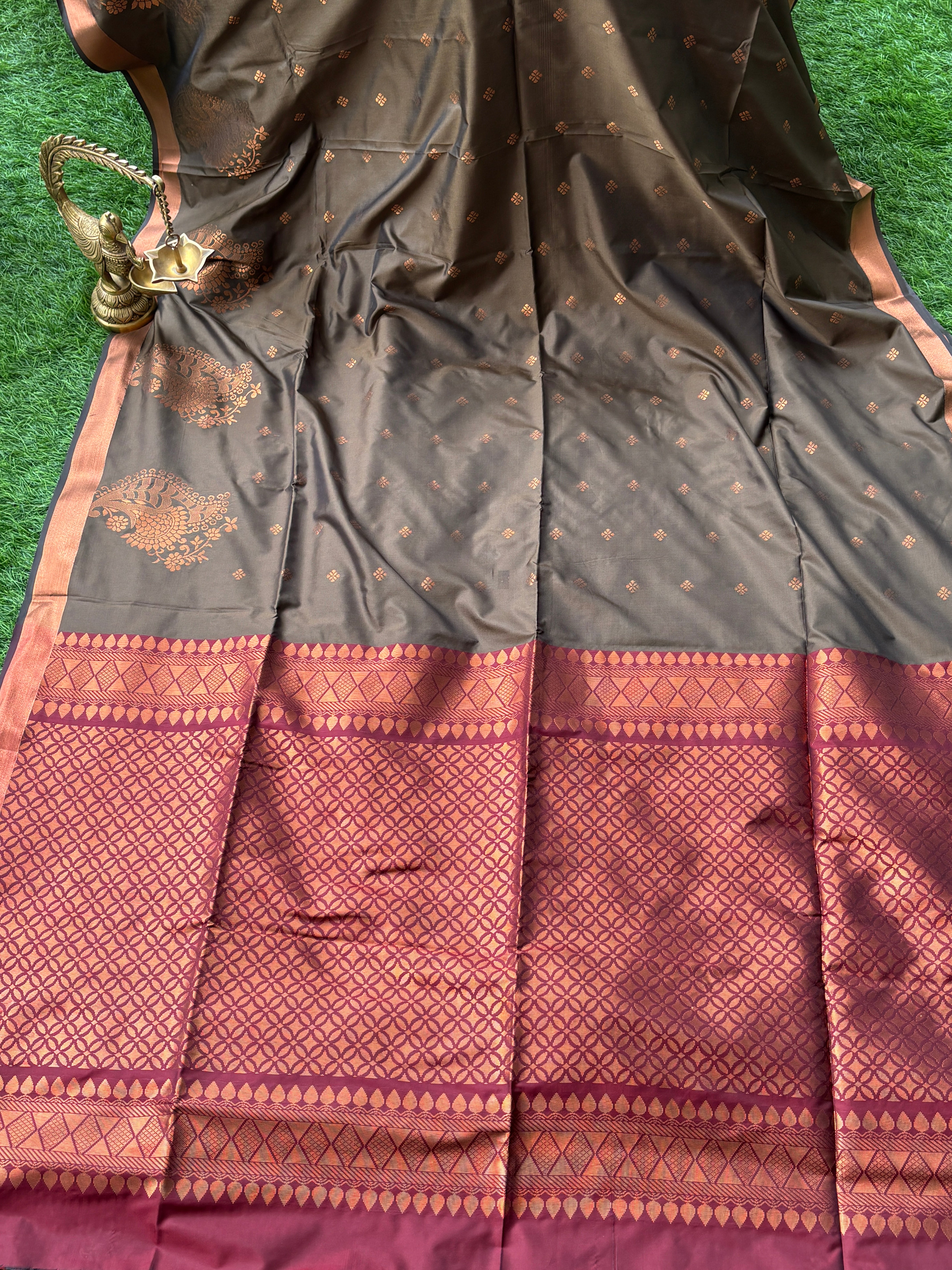Coffee Brown Art Kanchipuram Saree with Maroon Pallu | Chandrika Lifestyles
