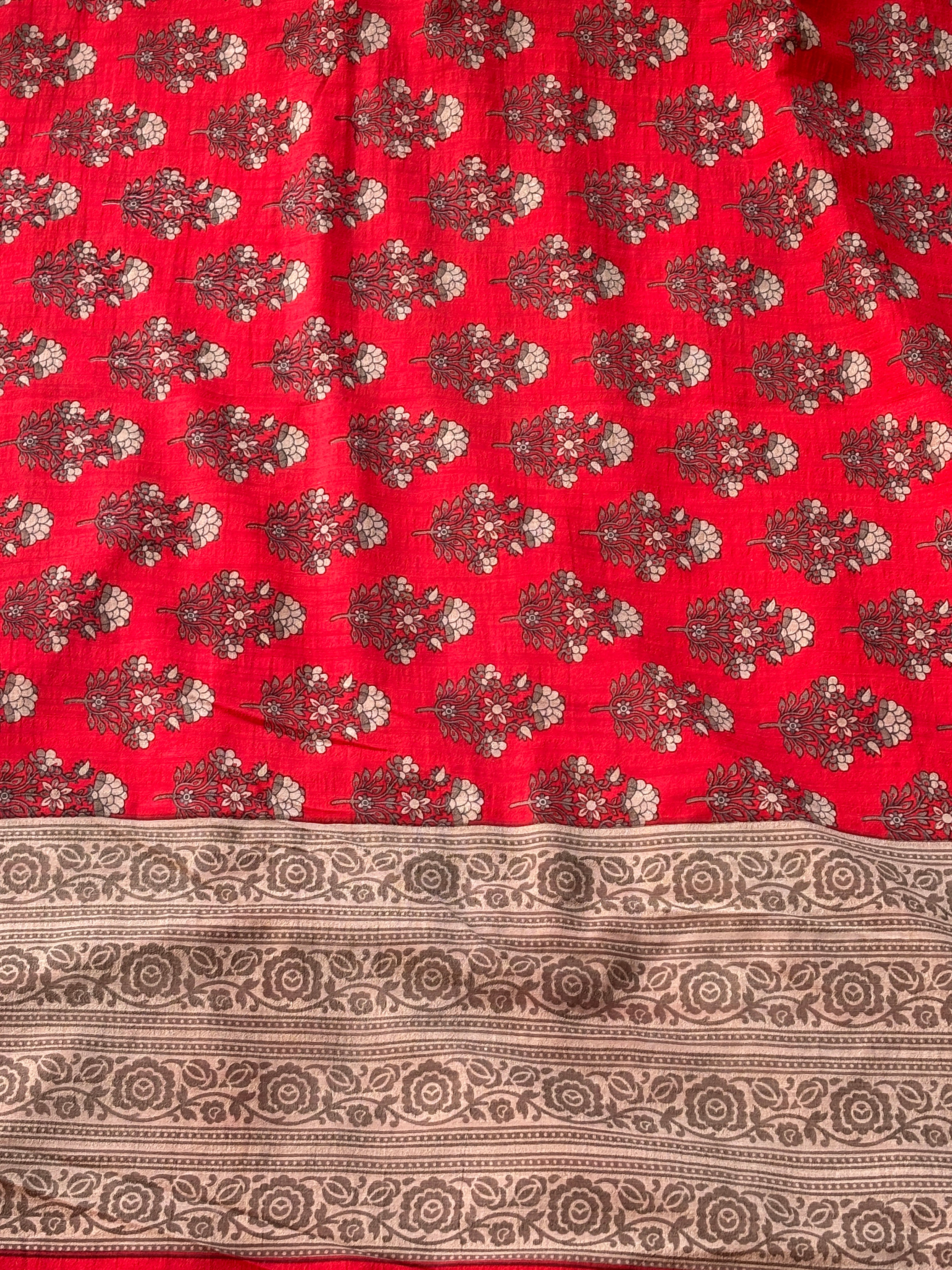 Blood Red Georgette Printed Saree with Matching Printed Blouse