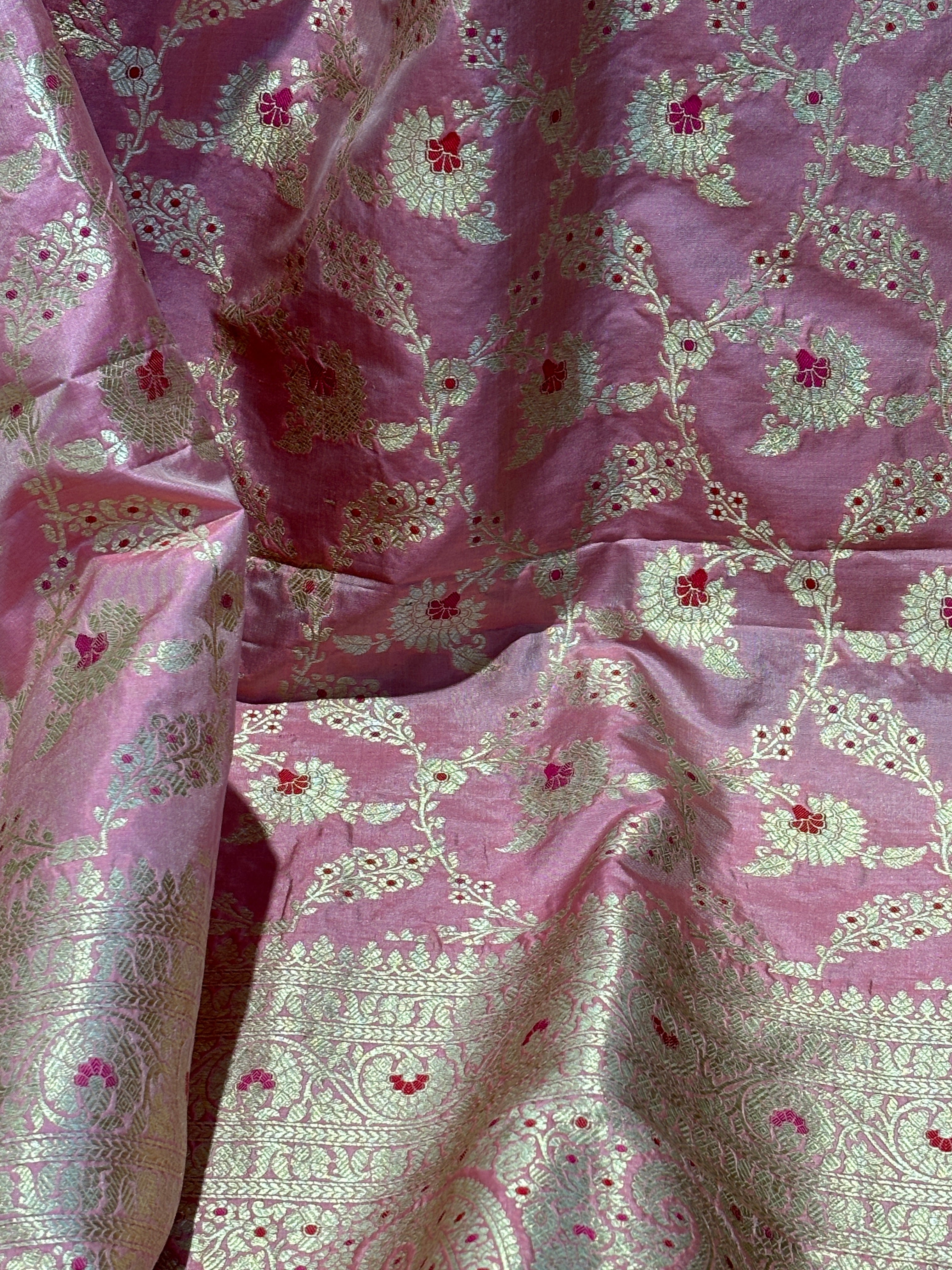 Pure Silk Banarasi Handwoven Baby Peach Pink Dupatta
