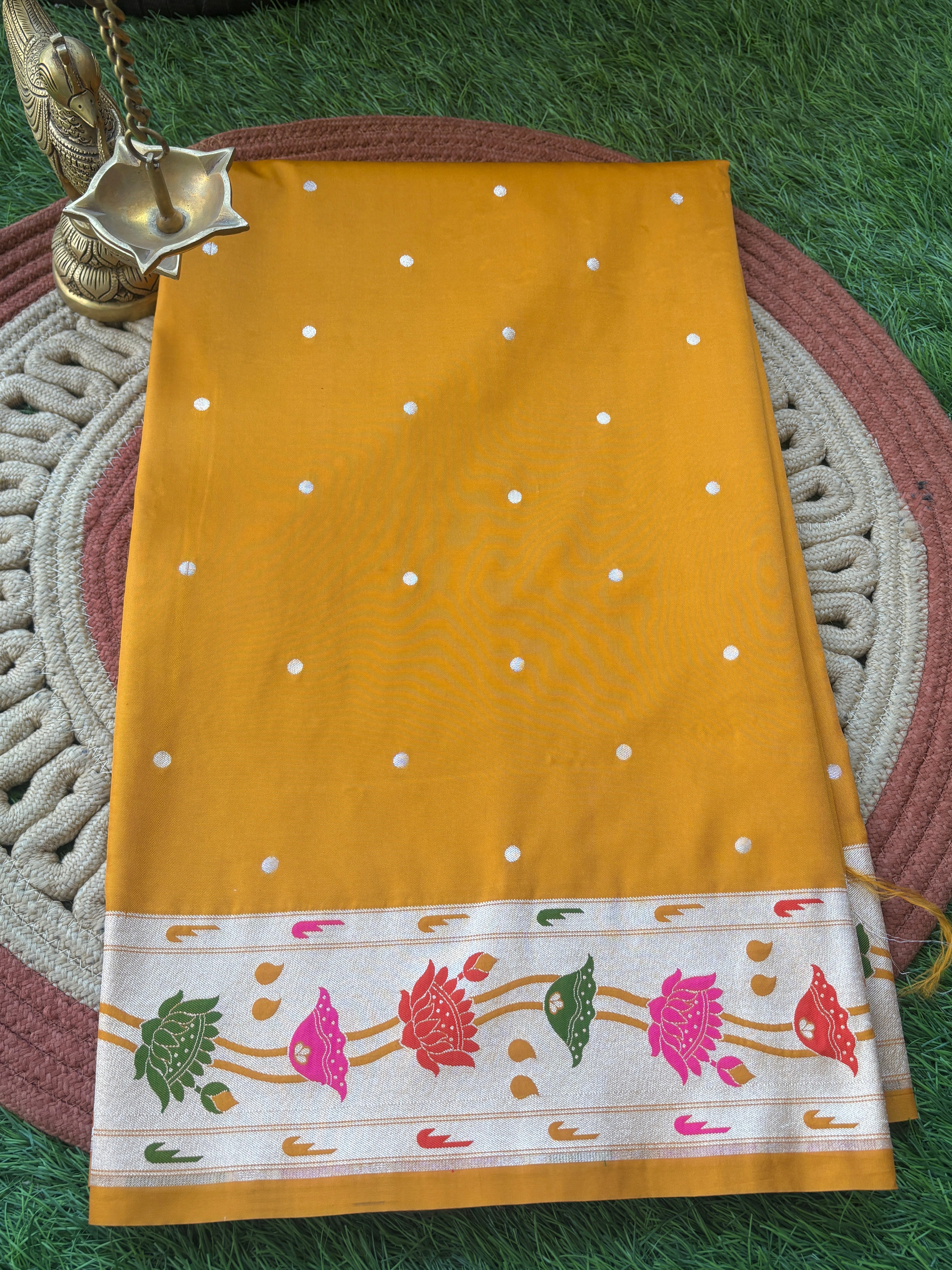 Mango Yellow Banarasi Art Silk Paithani Saree