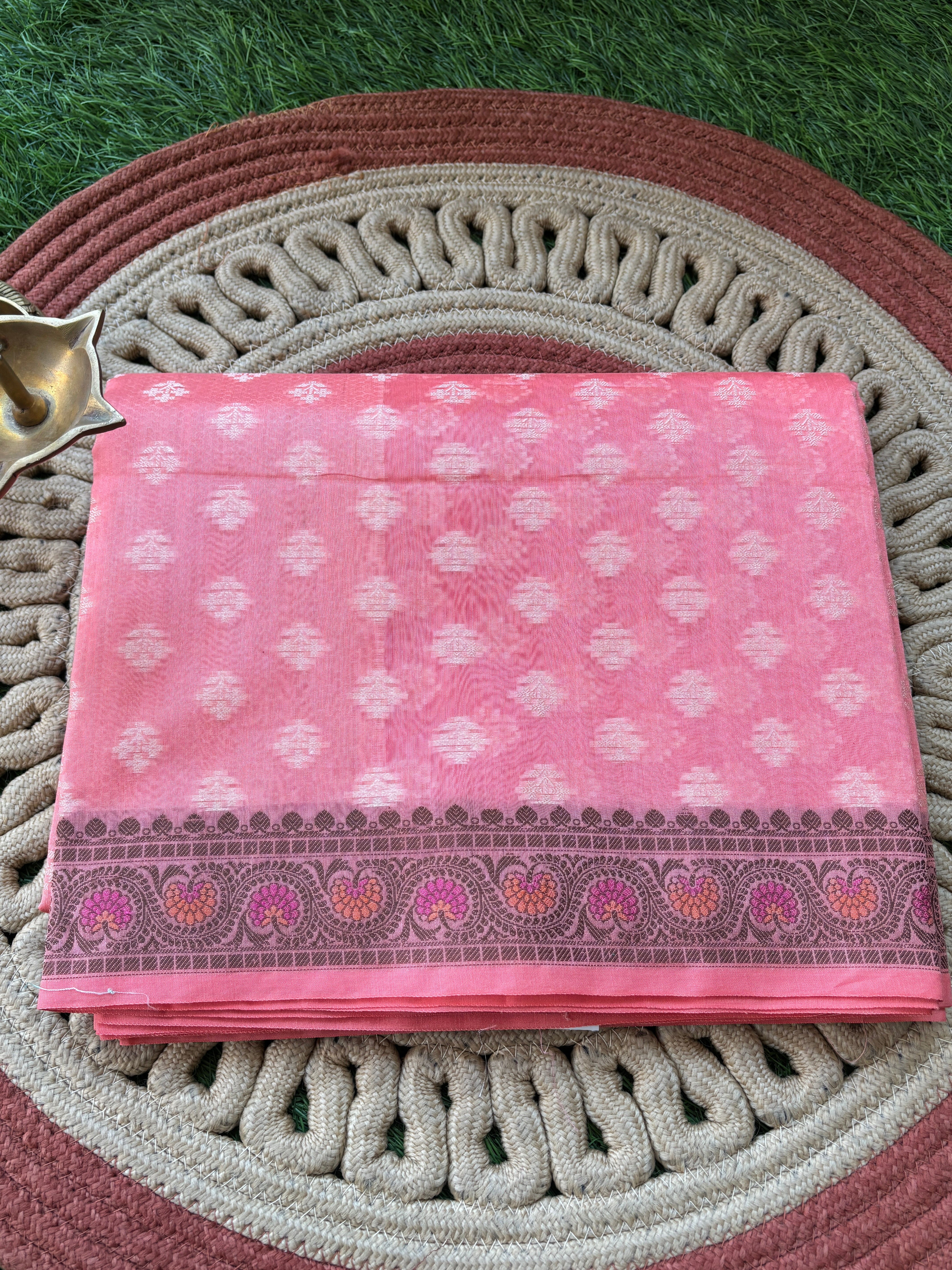 Peach Pink Banarasi Mercerised Cotton Saree with All-Over Weaving
