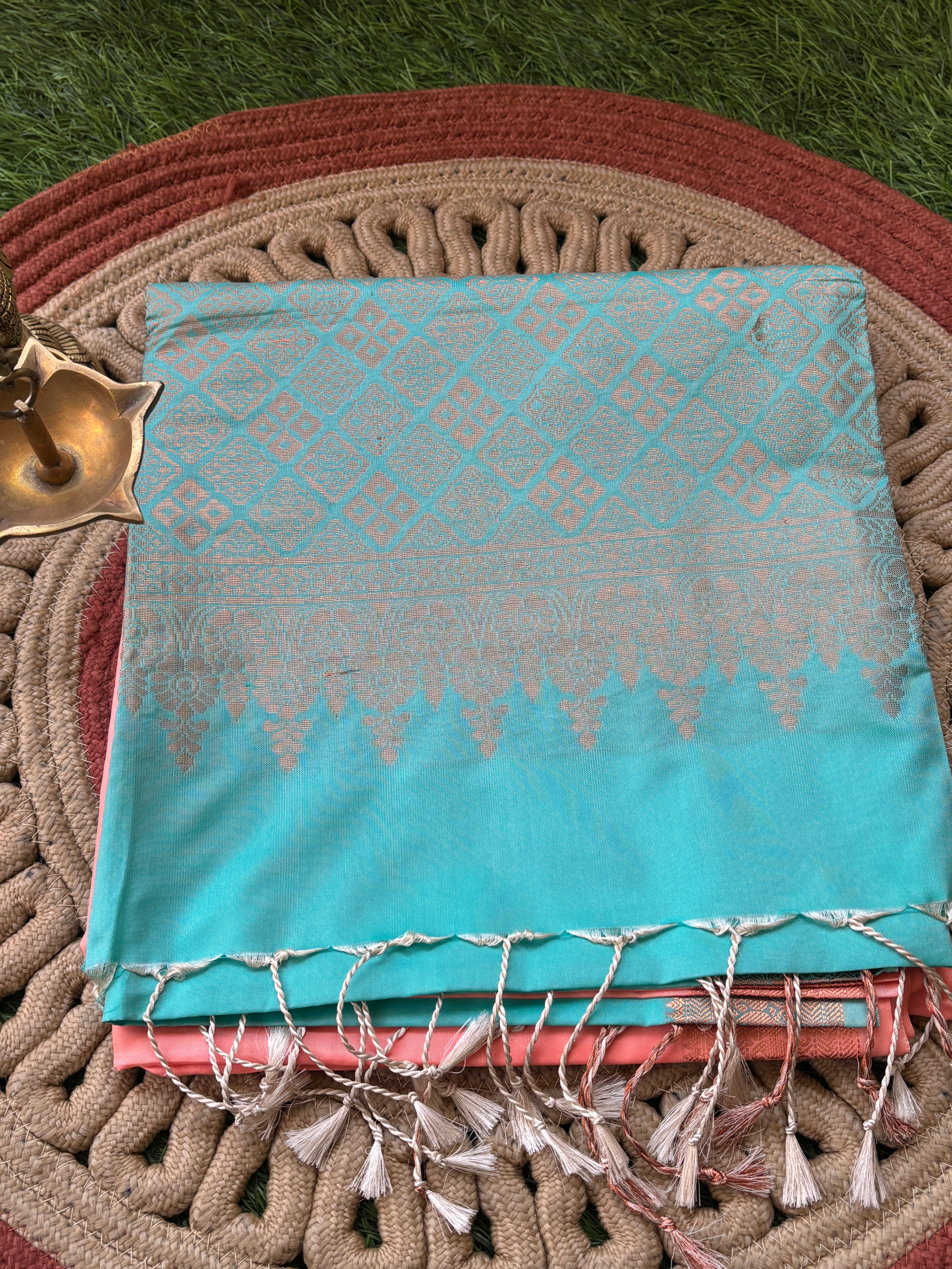 Peach Semi Silk Kanjivaram Saree with Matching Blouse
