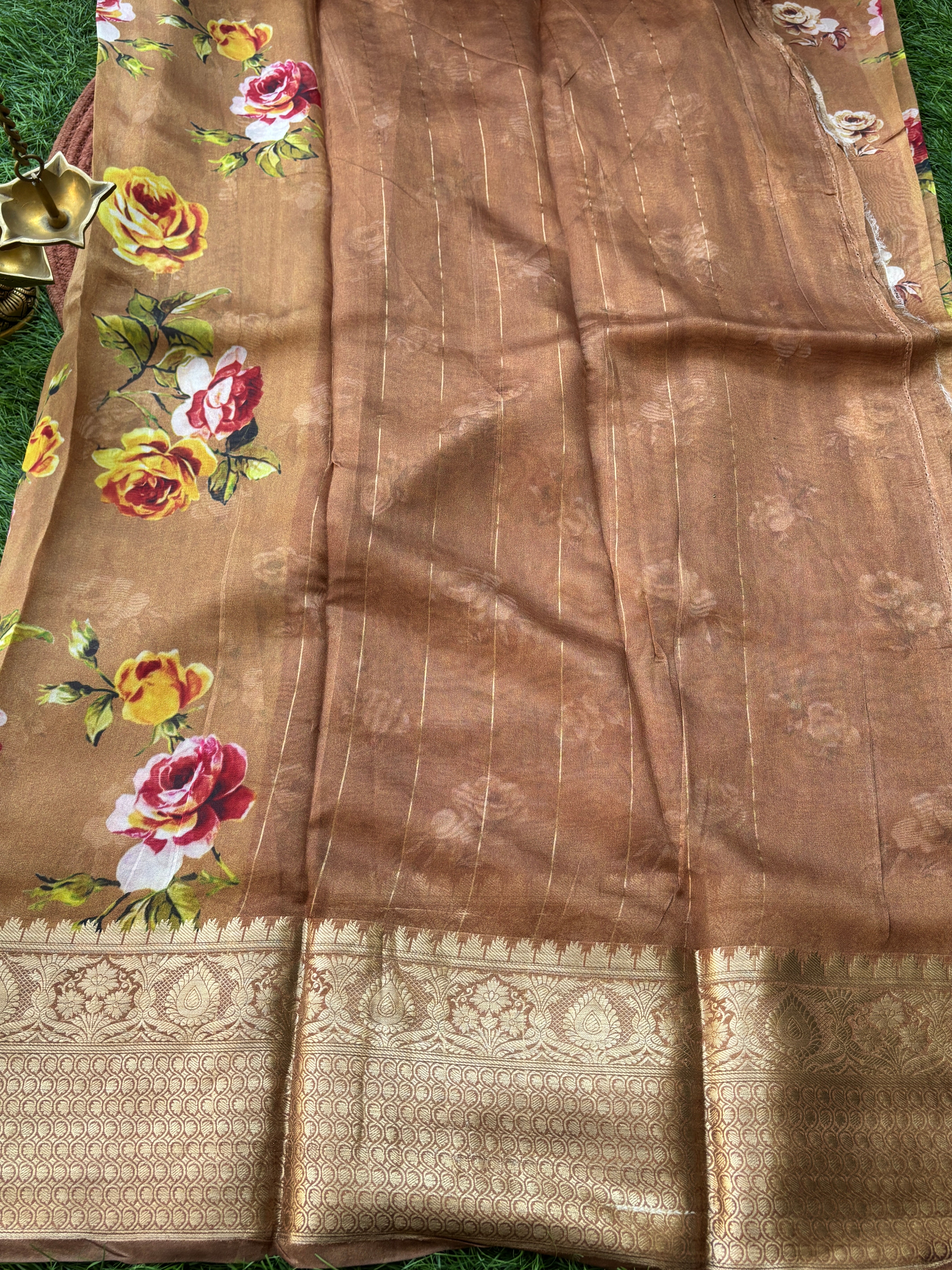 Elegant Brown Georgette Saree with Zari Woven Border