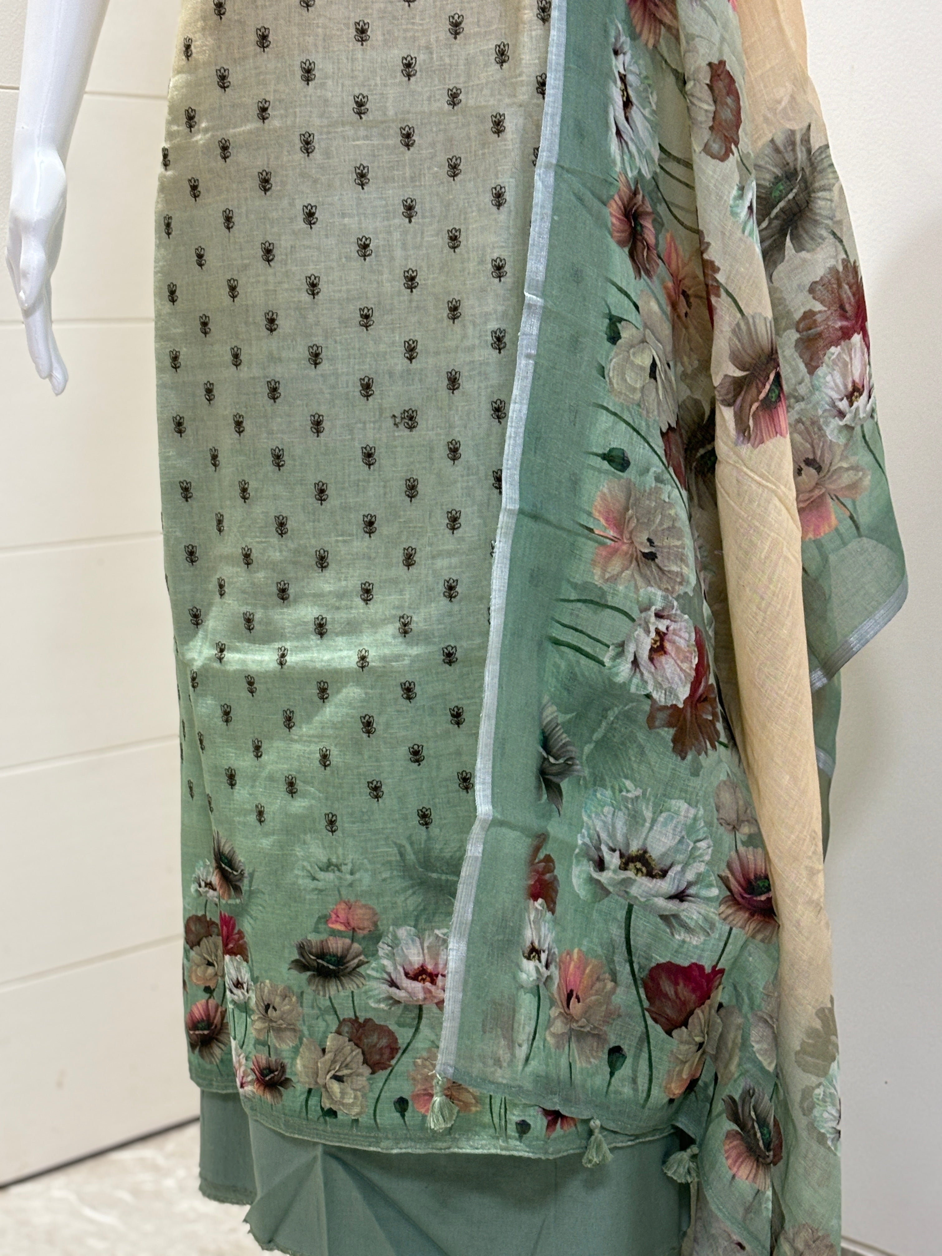 Chandrika Lifestyles | Onion Pink Linen Suit – Lotus Embroidery