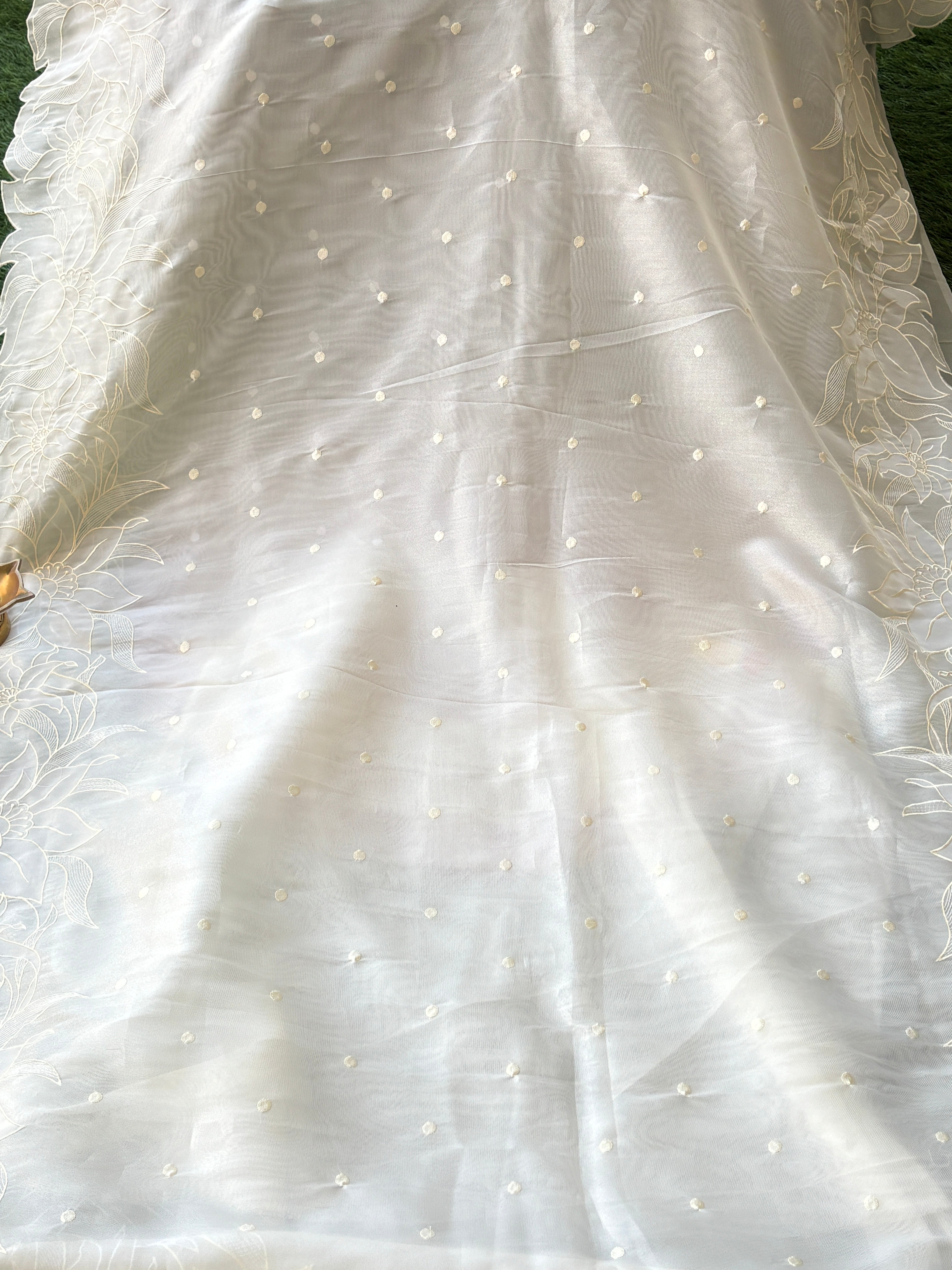 Pure Organza Saree in Off White with Elegant Cutwork Border