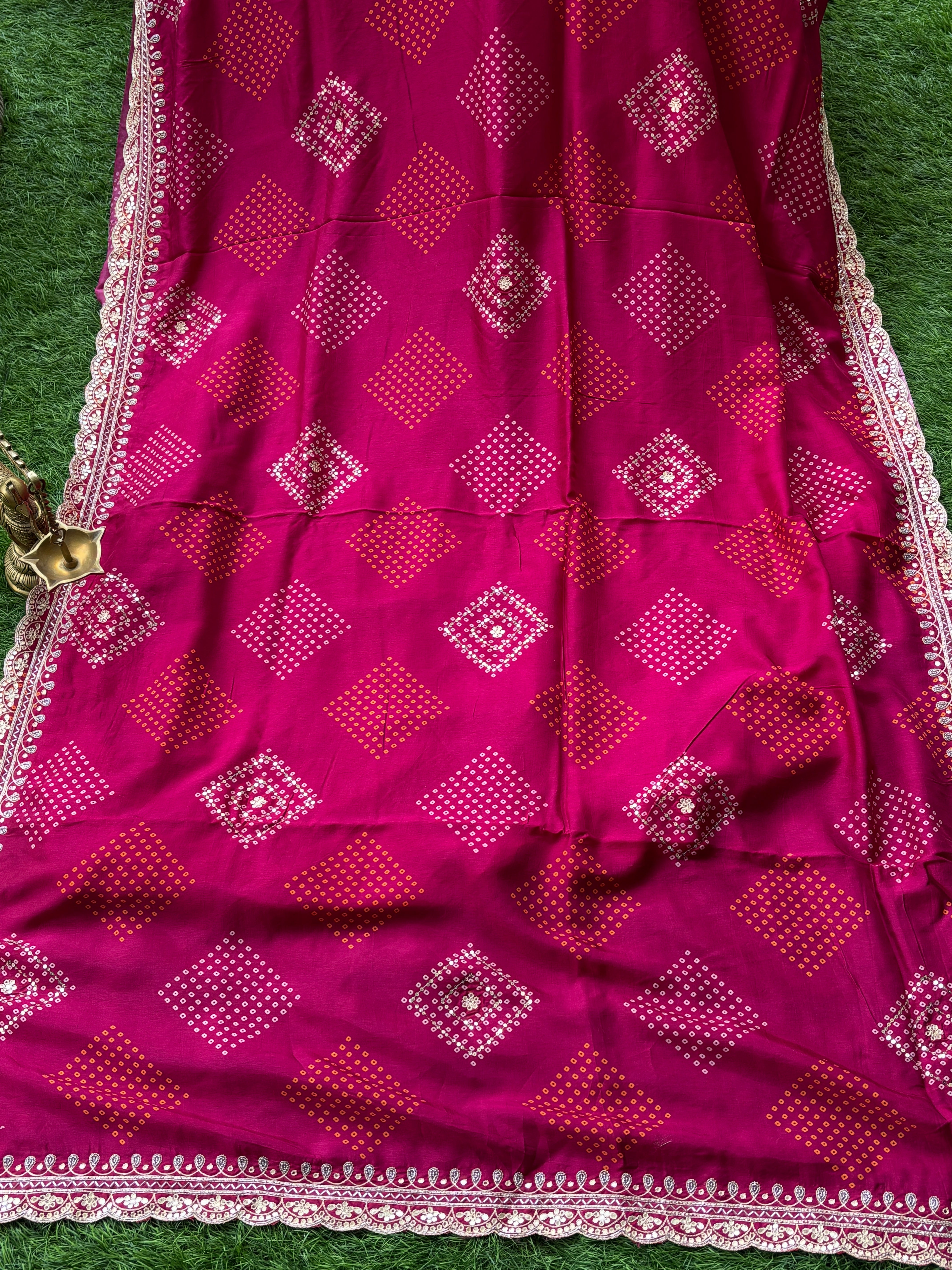 Royal Magenta Designer Crepe Silk Saree with Printed Bandhej & Designer Border