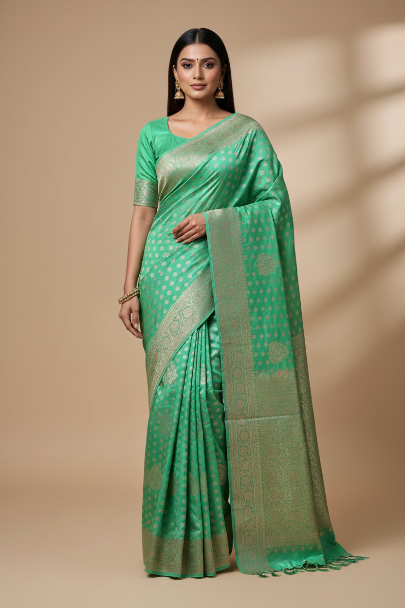 Pista Green Art Silk Saree with Allover Butta Design | Chandrika Lifestyles