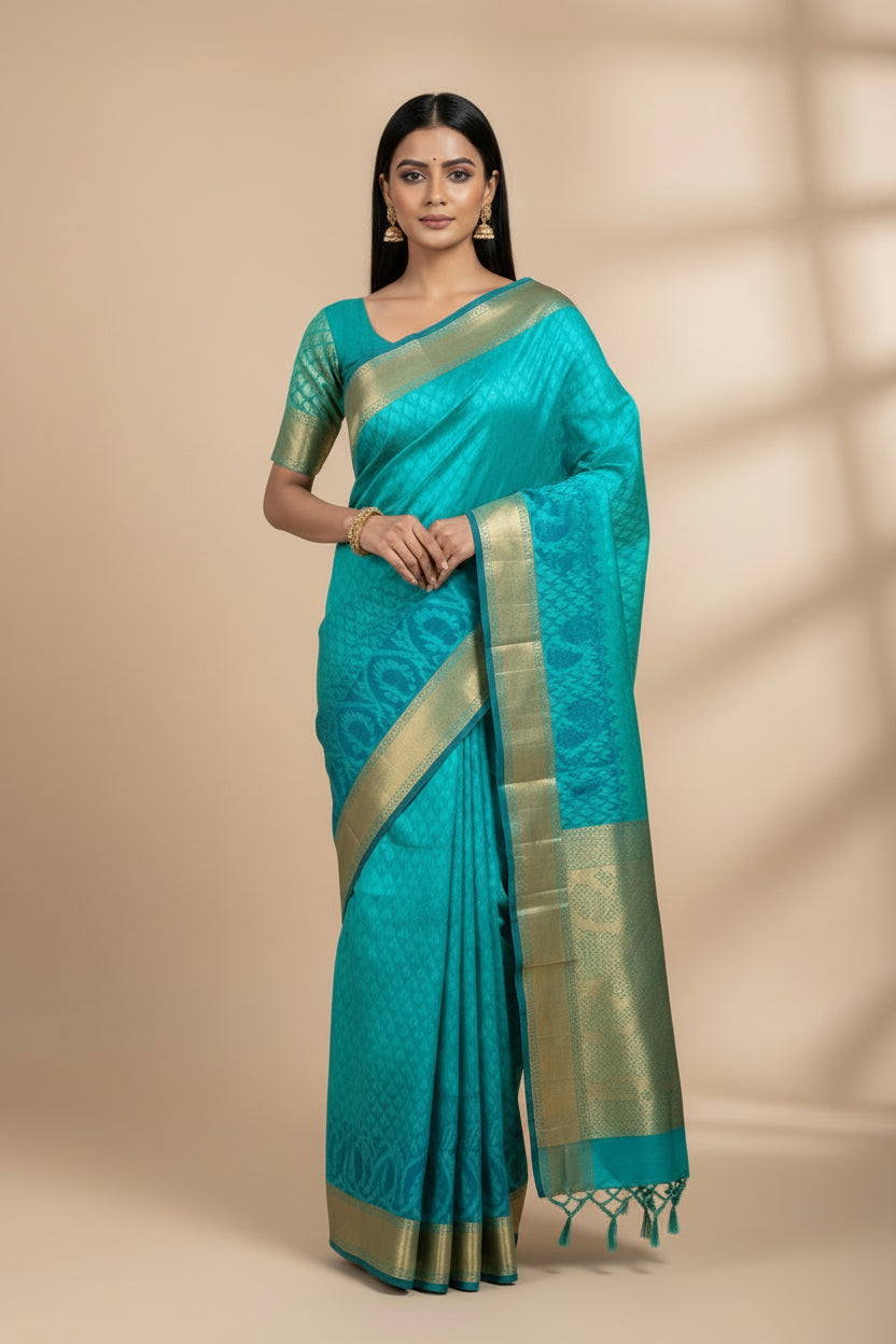 Sea Green Semi Silk Handwoven Kanjipuram Saree