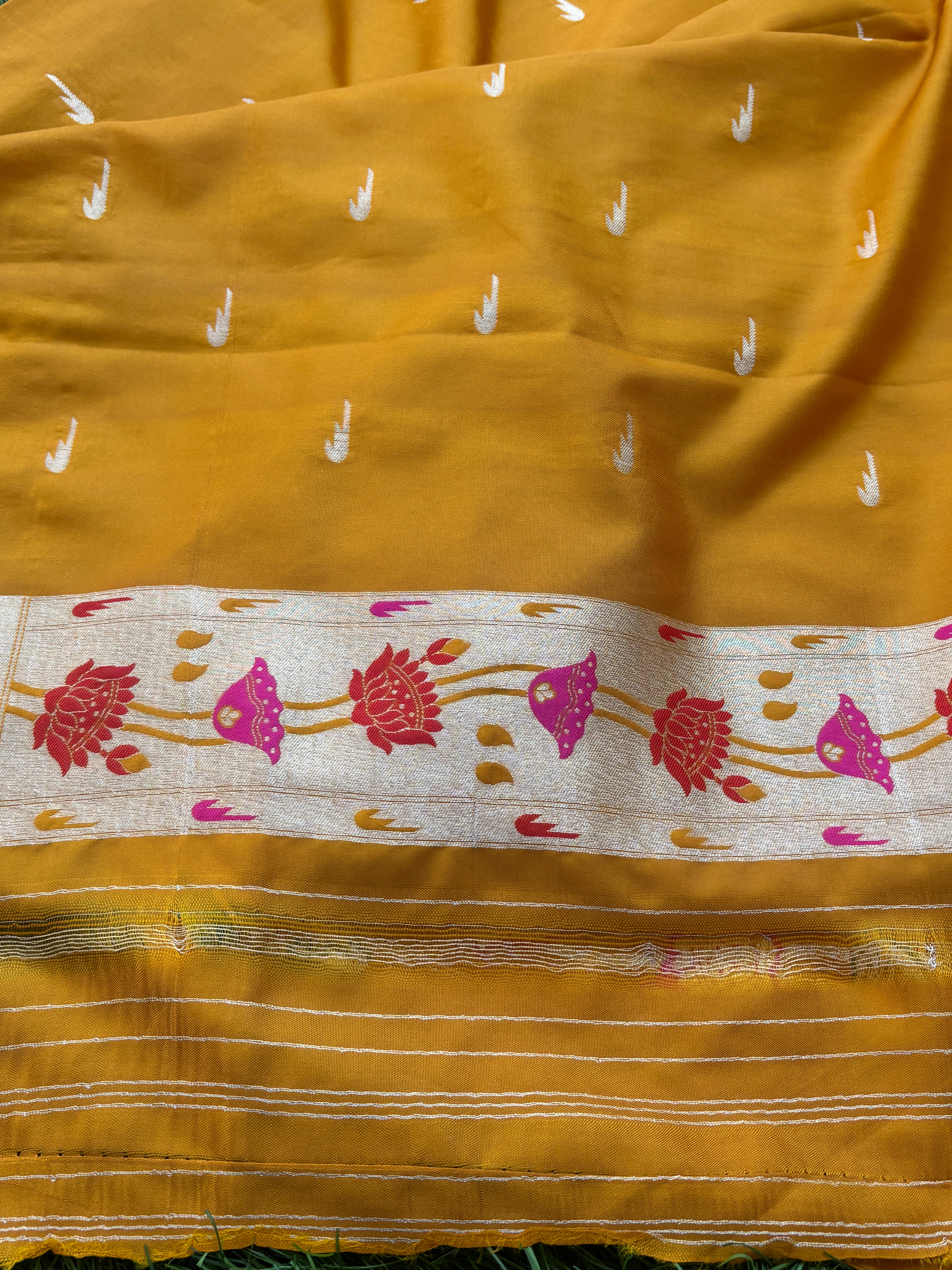 Mango Yellow Banarasi Art Silk Paithani Saree