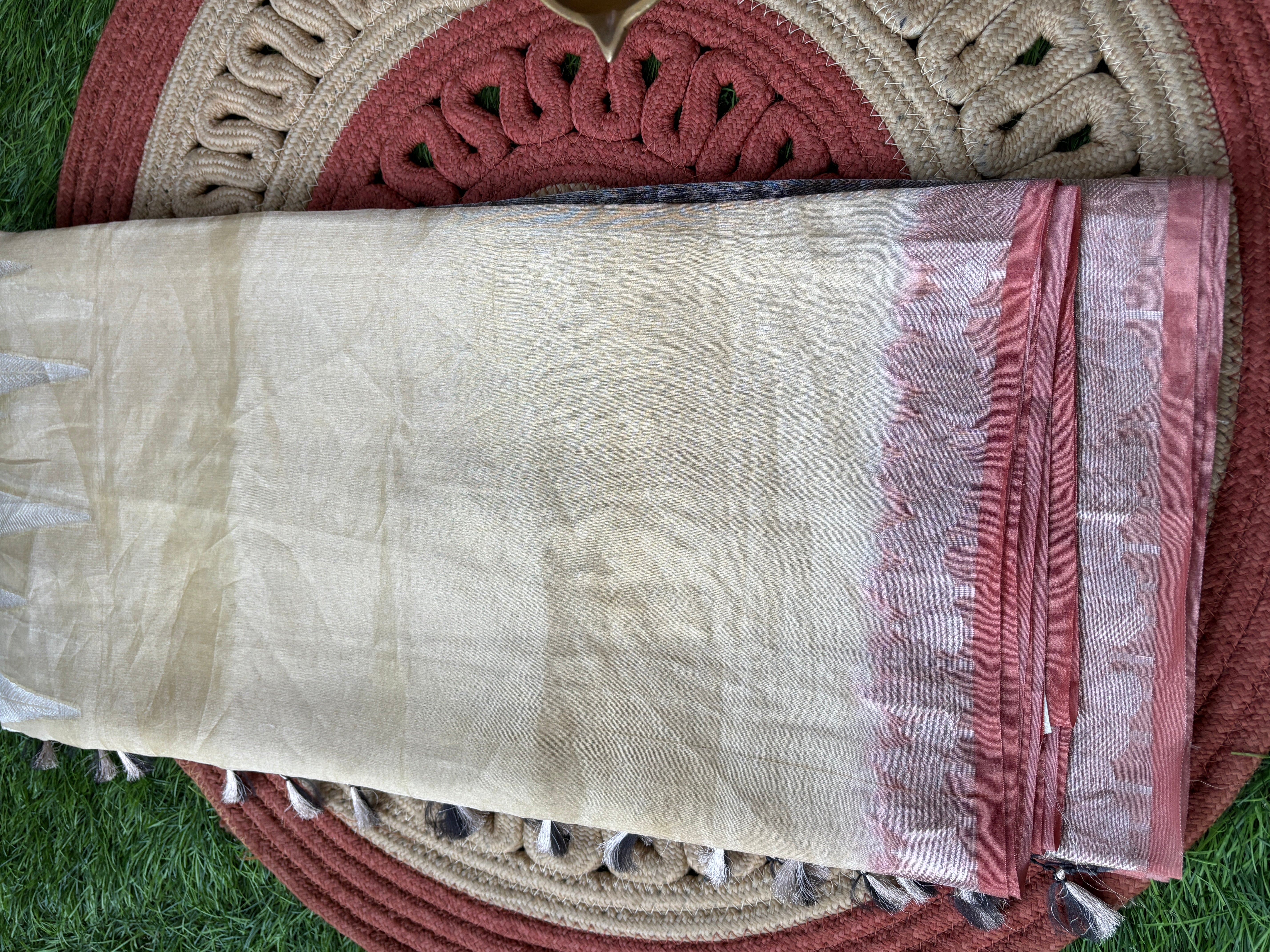 Beige & Dark Brown Pure Tissue Kora Saree – Fancy Elegant Drape | Chandrika Lifestyles