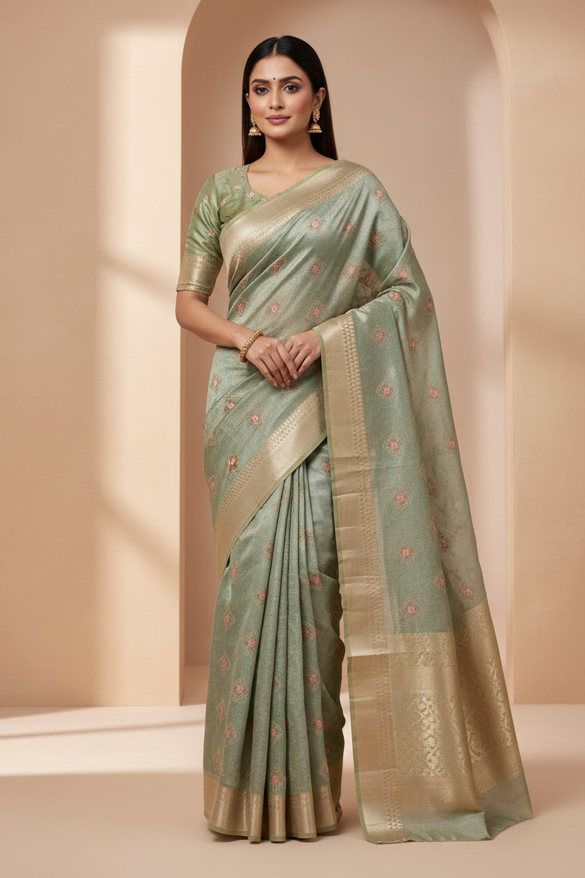 Pastel Blue Art Tissue Kota Saree – Lightweight Elegant Drape | Chandrika Lifestyles