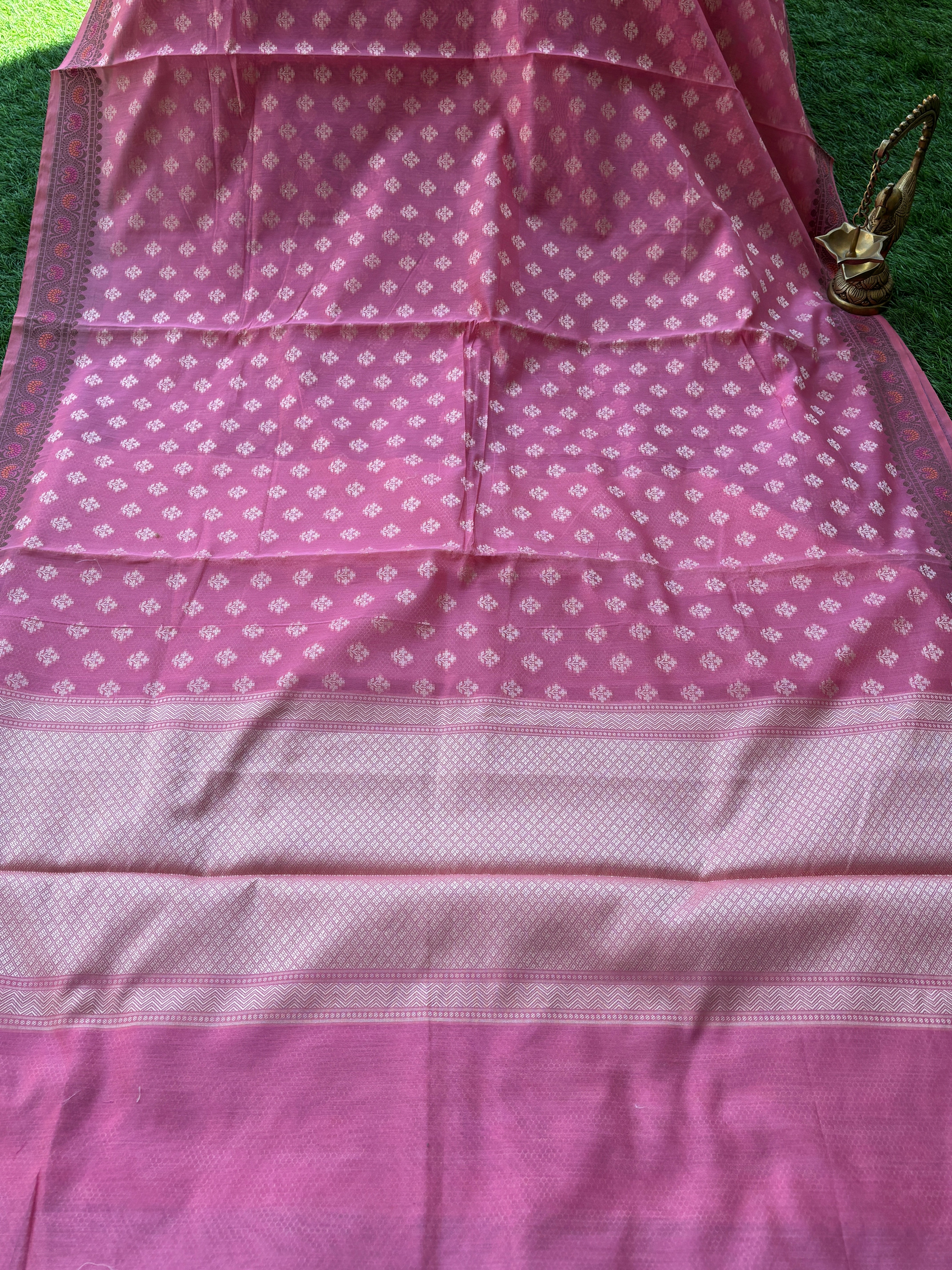 Pink Mercerized Cotton Saree with Allover Weaving | Chandrika Lifestyles