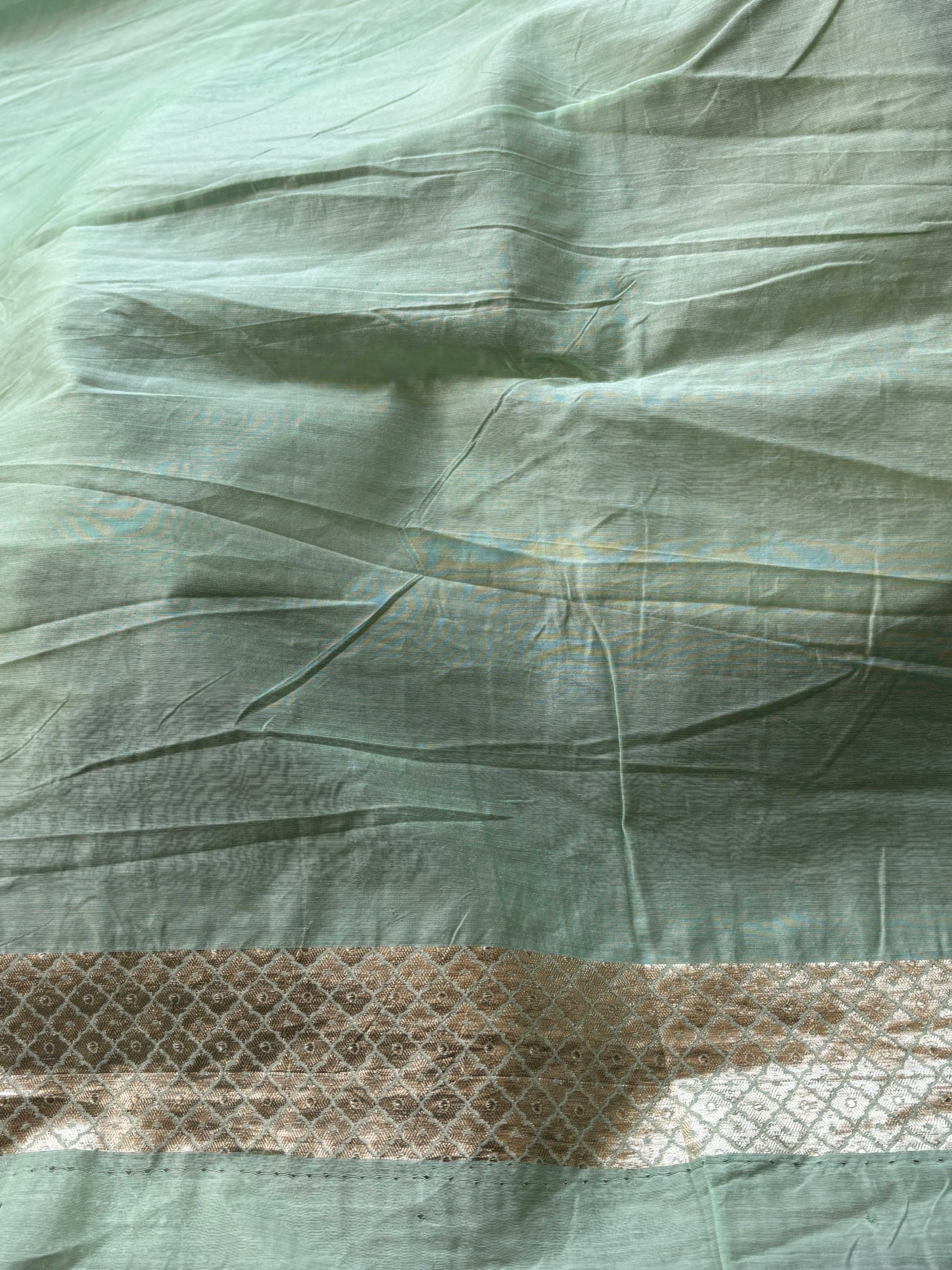 Mint Green Banarasi Mercerised Cotton Sare