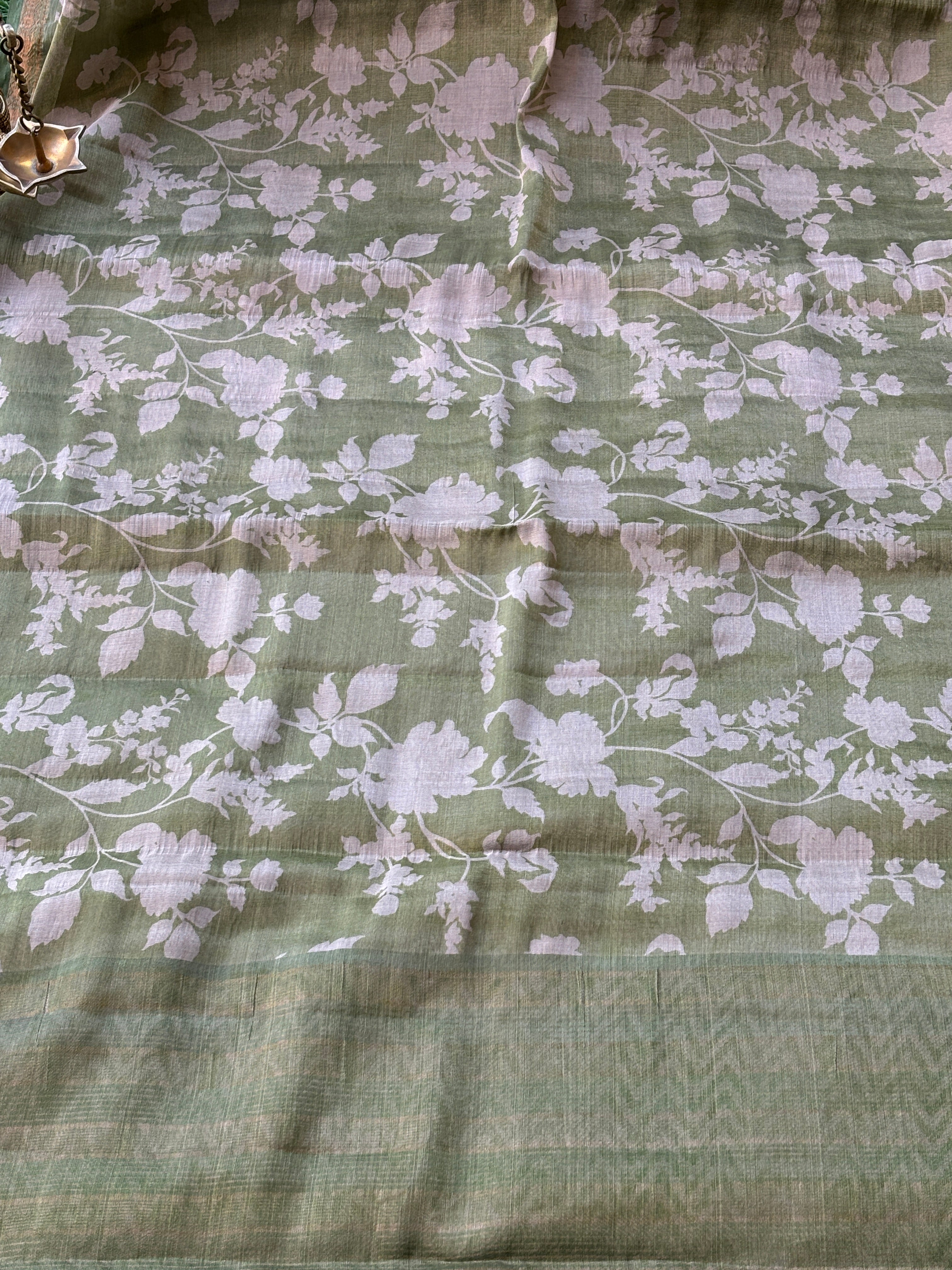 Olive Green Art Silk Saree with Allover Digital Print | Chandrika Lifestyles